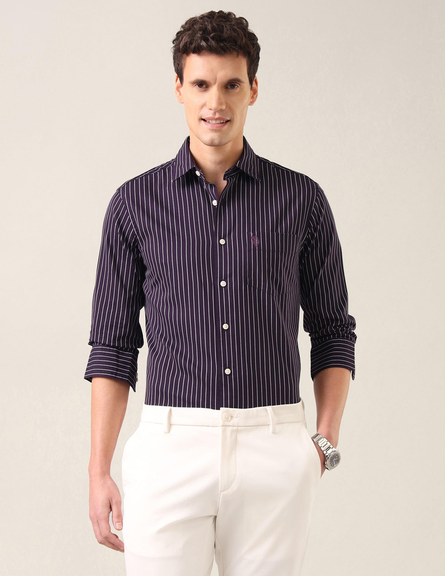 Vertical Striped Tailored Fit Shirt Purple - U.S. Polo Assn. India | Large