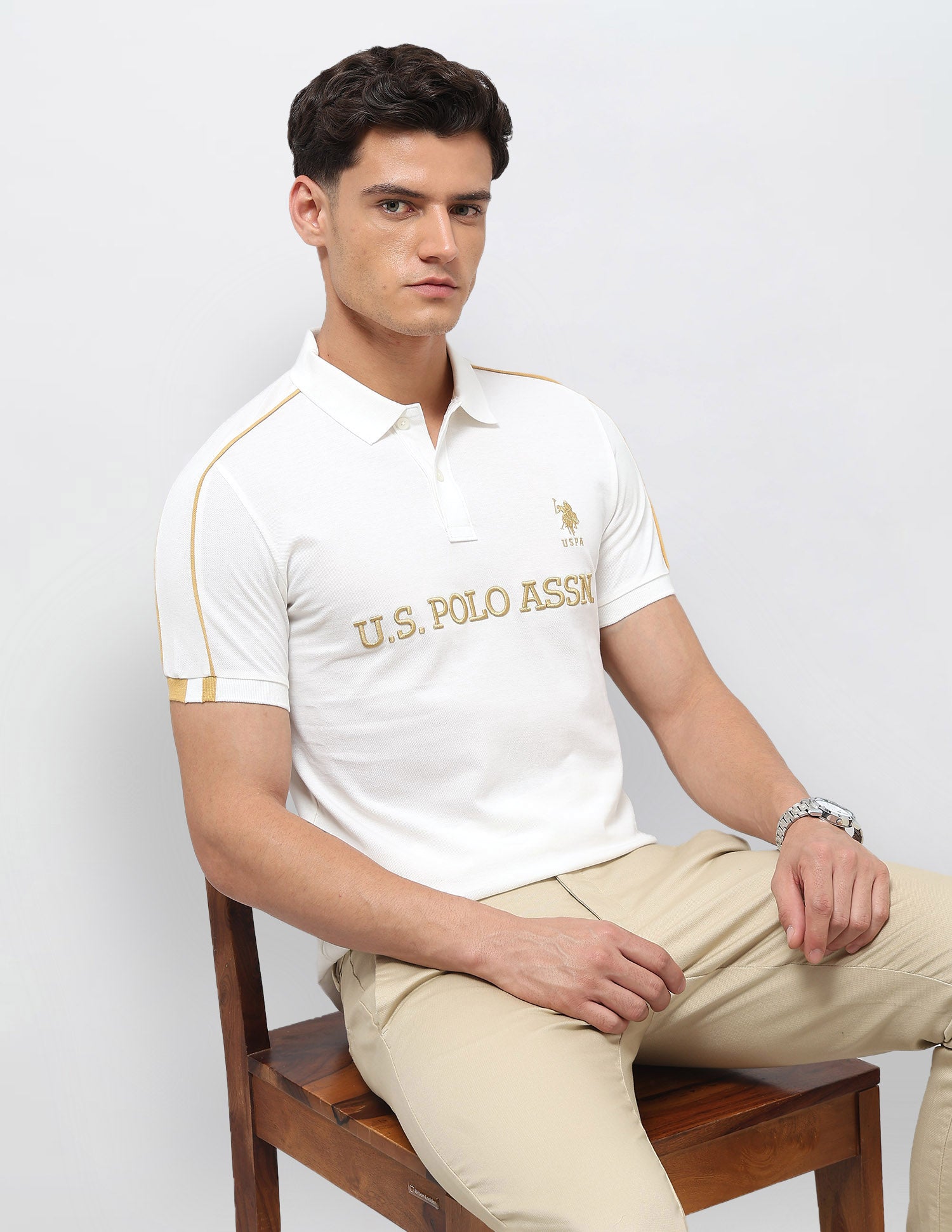 Brand Embroidered Slim Fit Polo Shirt Off White - U.S. POLO ASSN. | Large
