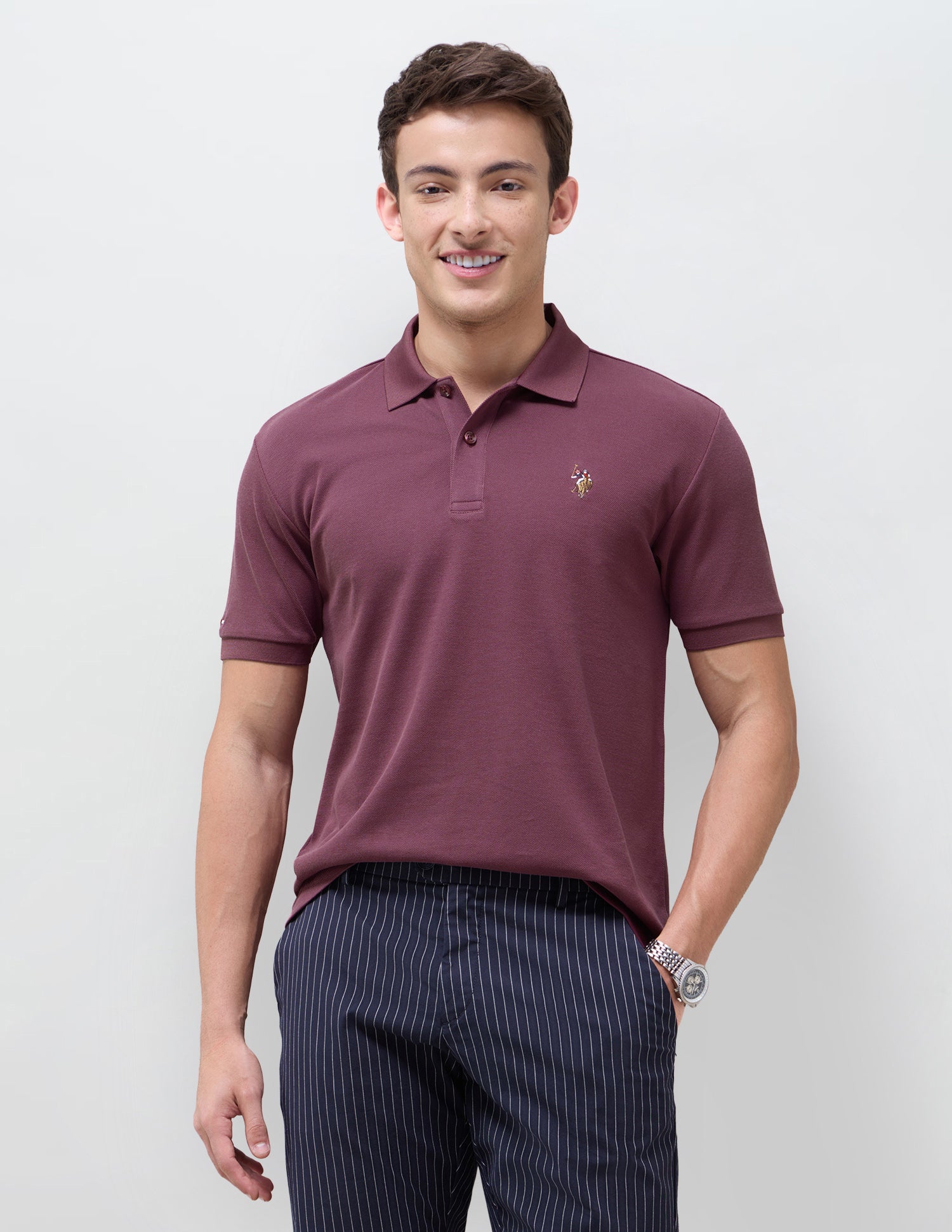 Solid Slim Fit Polo Shirt Dark Pink - U.S. Polo Assn. India | Large