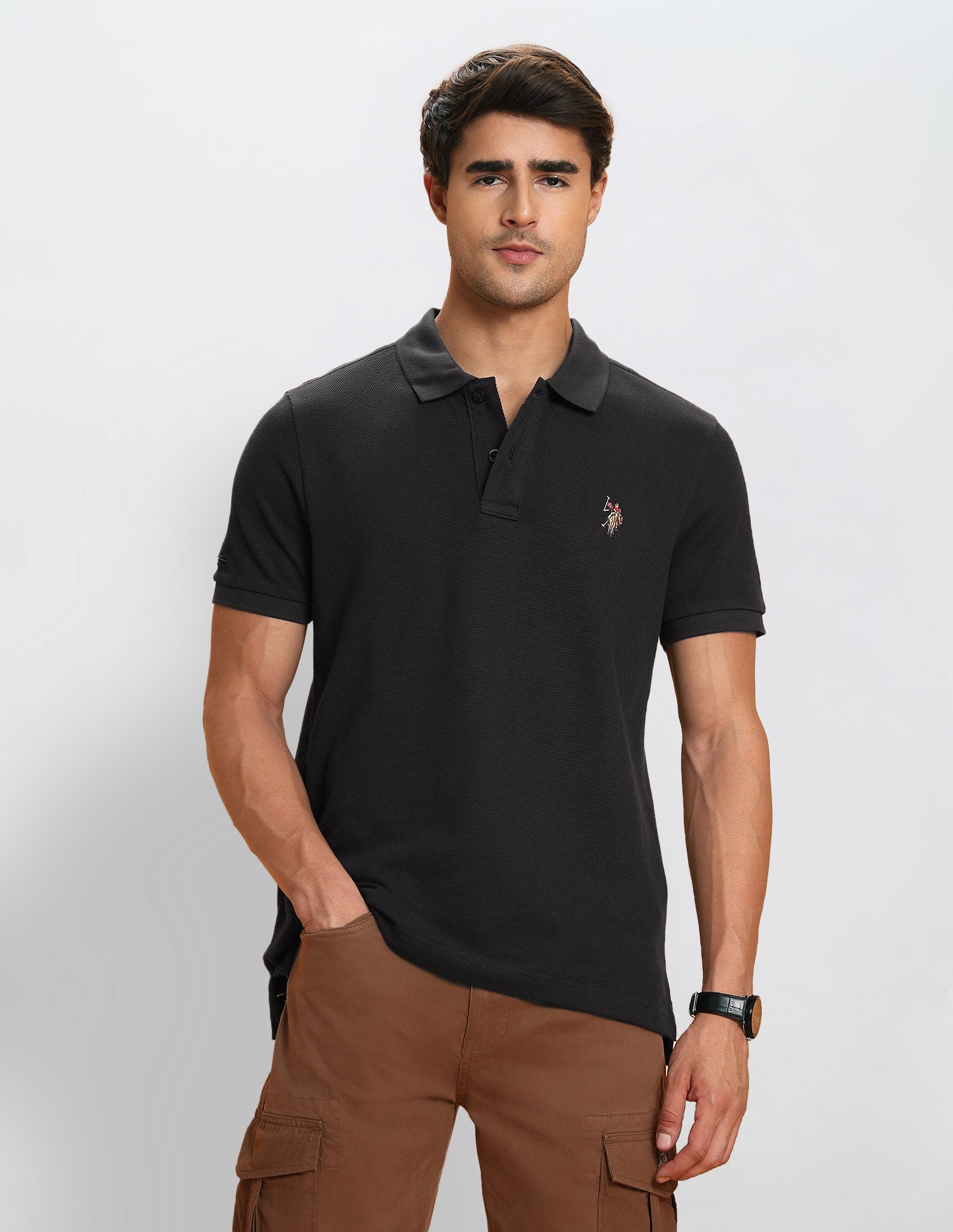 Pure Cotton Textured Polo Shirt