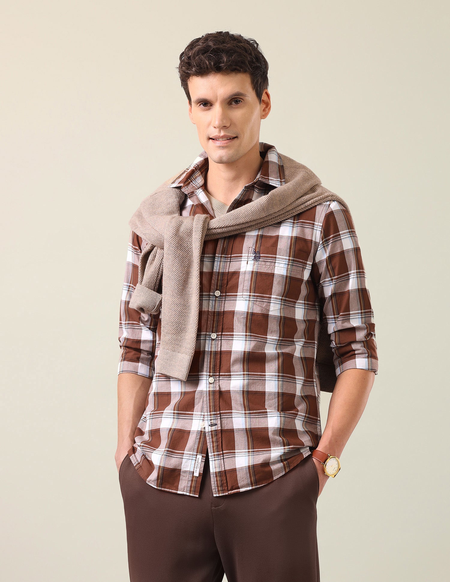 Tartan Checked Tailored Fit Shirt Rust - U.S. Polo Assn. India | Large