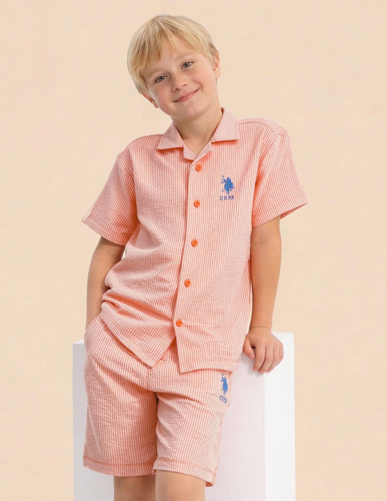 Boys Vertical Striped Seersucker Shirt