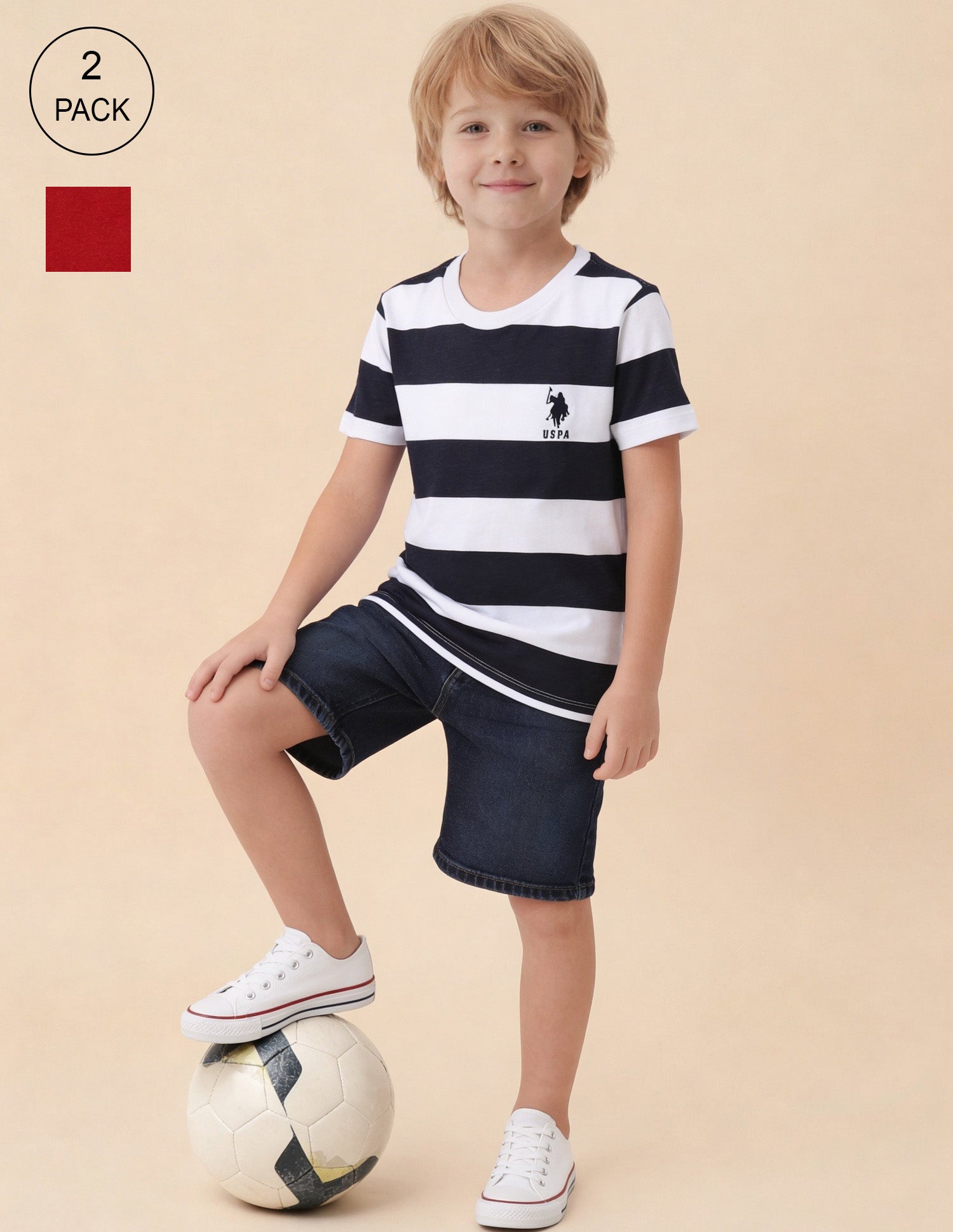 Horizontal Striped And Solid Regular Fit T-Shirt - Pack Of 2