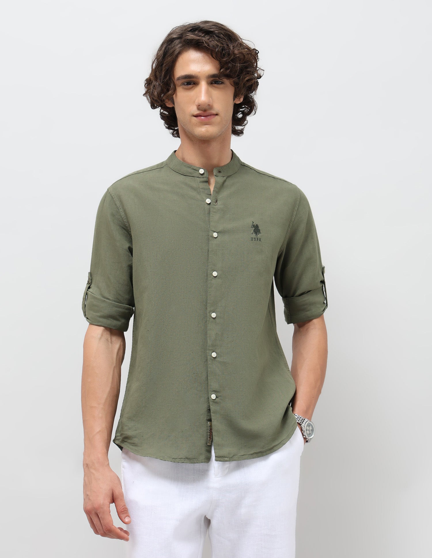 Solid Regular Fit Mandarin Shirt