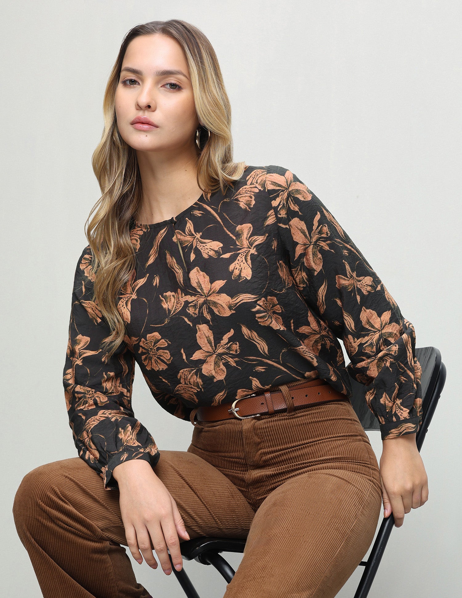 Floral Printed Regular Fit Top Black - U.S. Polo Assn. India | Large