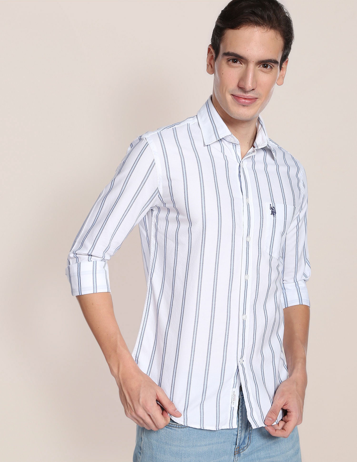 Iconic Oxford Stripe Shirt White - U.S. Polo Assn. India | Large