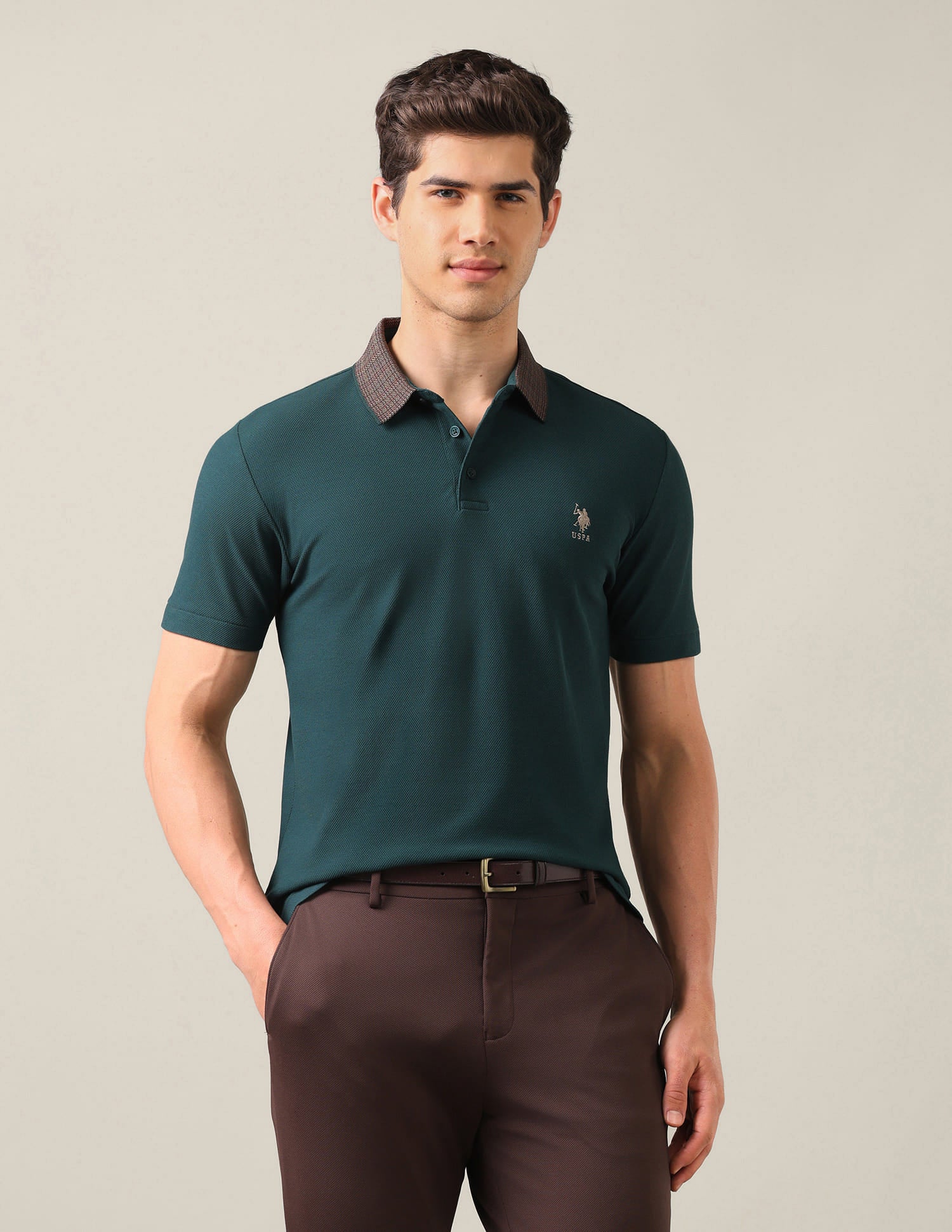 Solid Slim Fit Polo Shirt Green - U.S. Polo Assn. India | Large