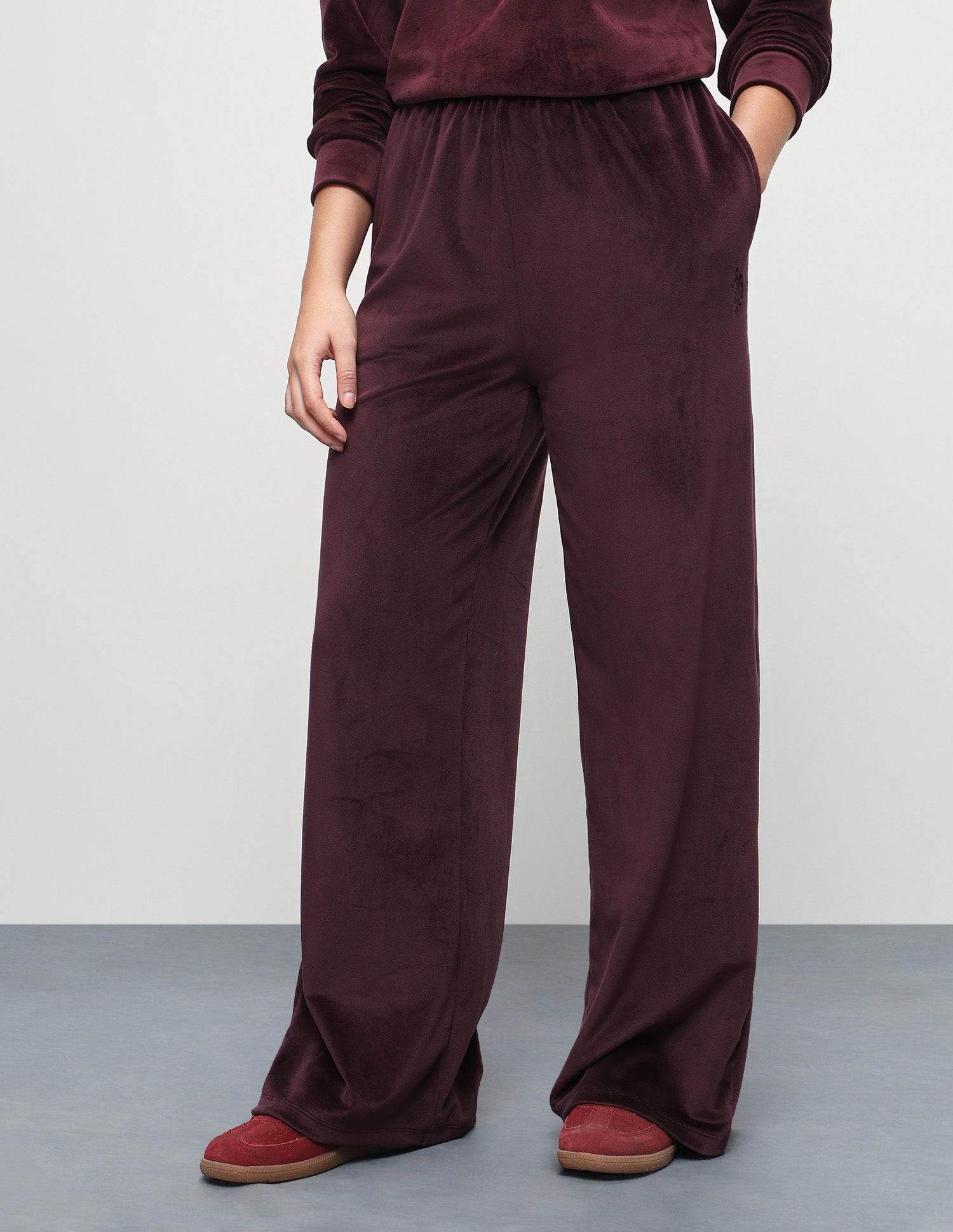 High Rise Wide Leg Knit Trousers Wine - U.S. Polo Assn. India | Large