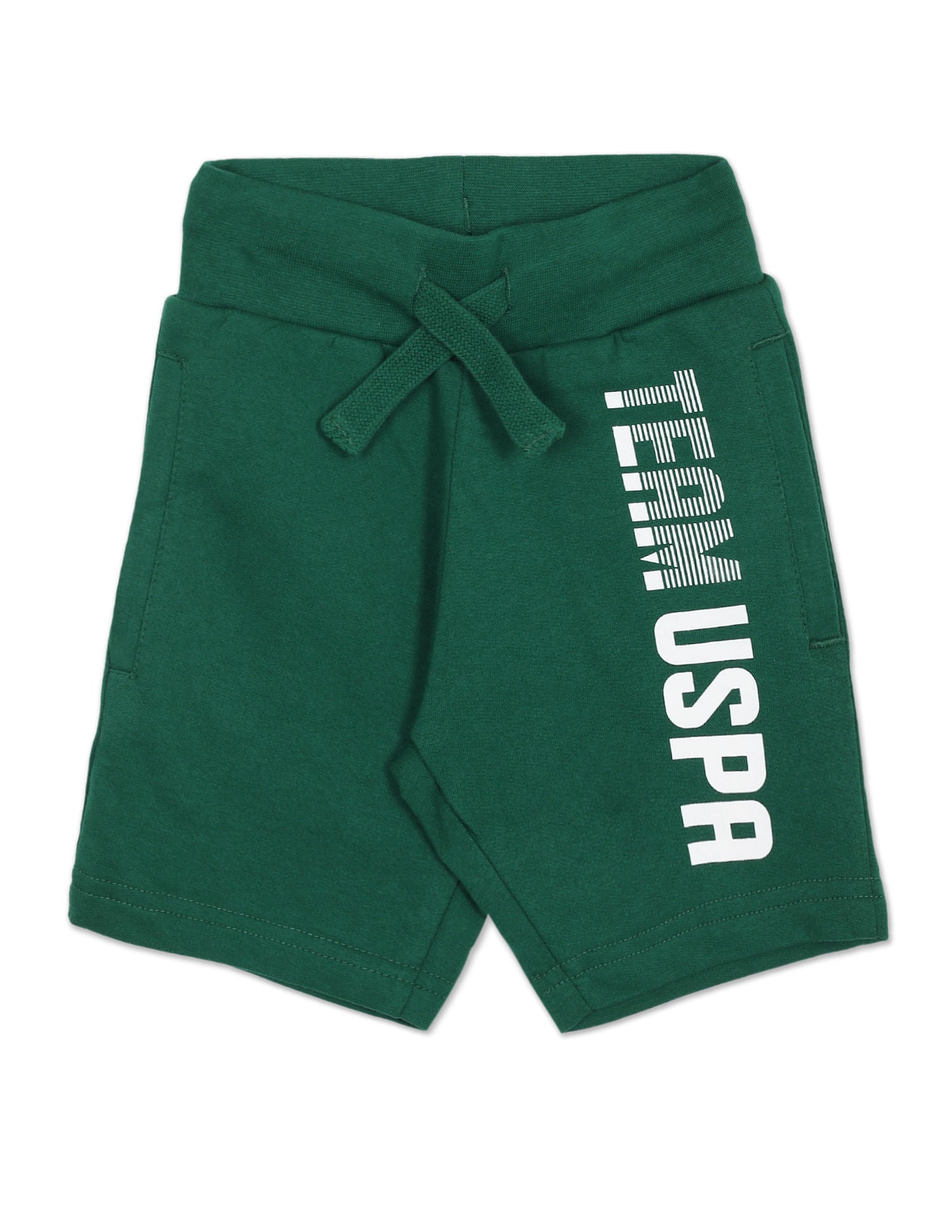 Boys Dark Green Elasticized Waist Brand Print Shorts Dark Green - U.S. Polo Assn. India | Large