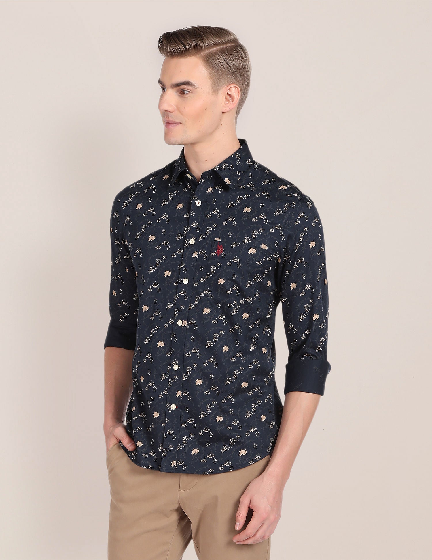 Cutaway Collar Abstract Print Shirt