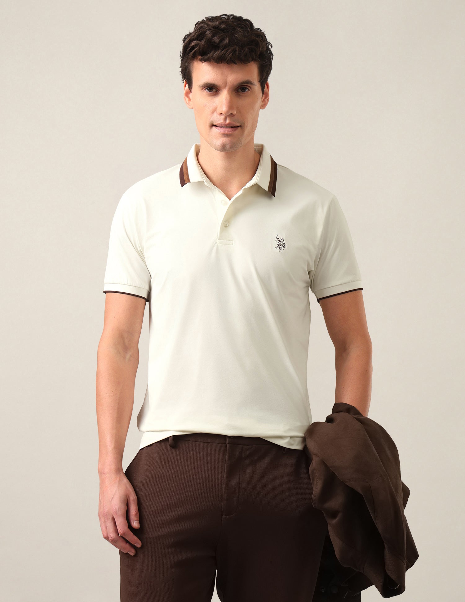 Solid Slim Fit Polo Shirt Off White - U.S. Polo Assn. India | Large