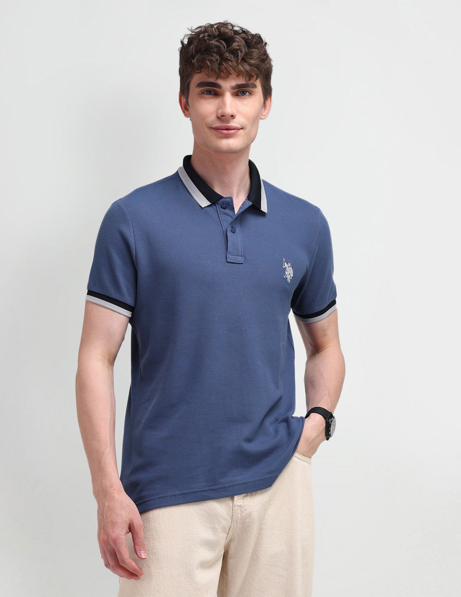 Muscle Fit Solid Polo Shirt Light-Grey - U.S. Polo Assn. India | Large