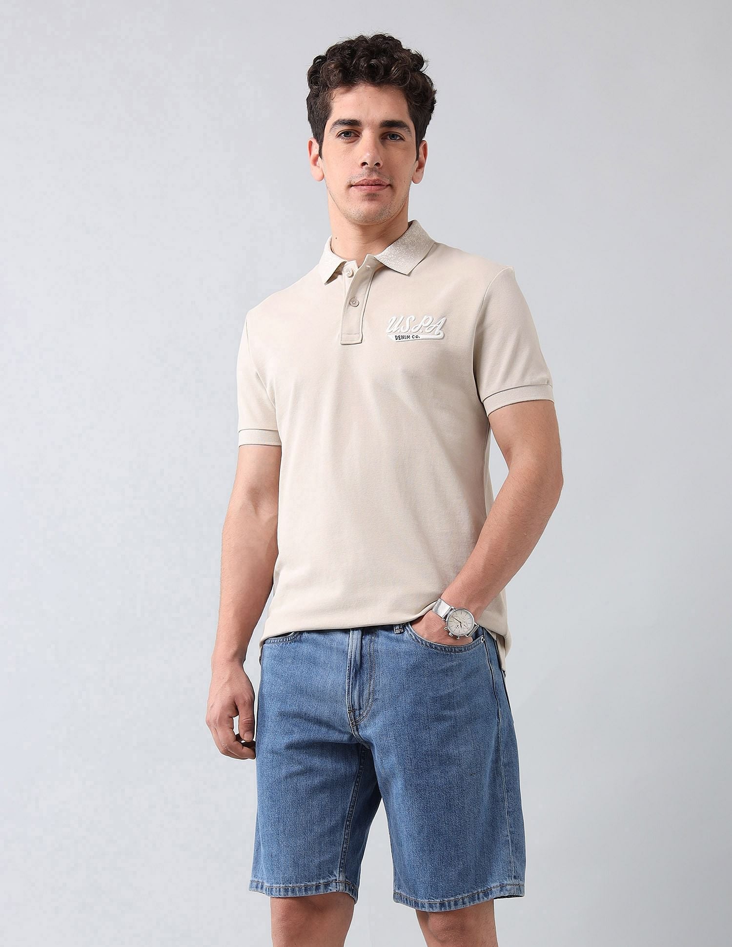 Muscle Fit Pure Cotton Polo Shirt Beige - U.S. Polo Assn. India | Large