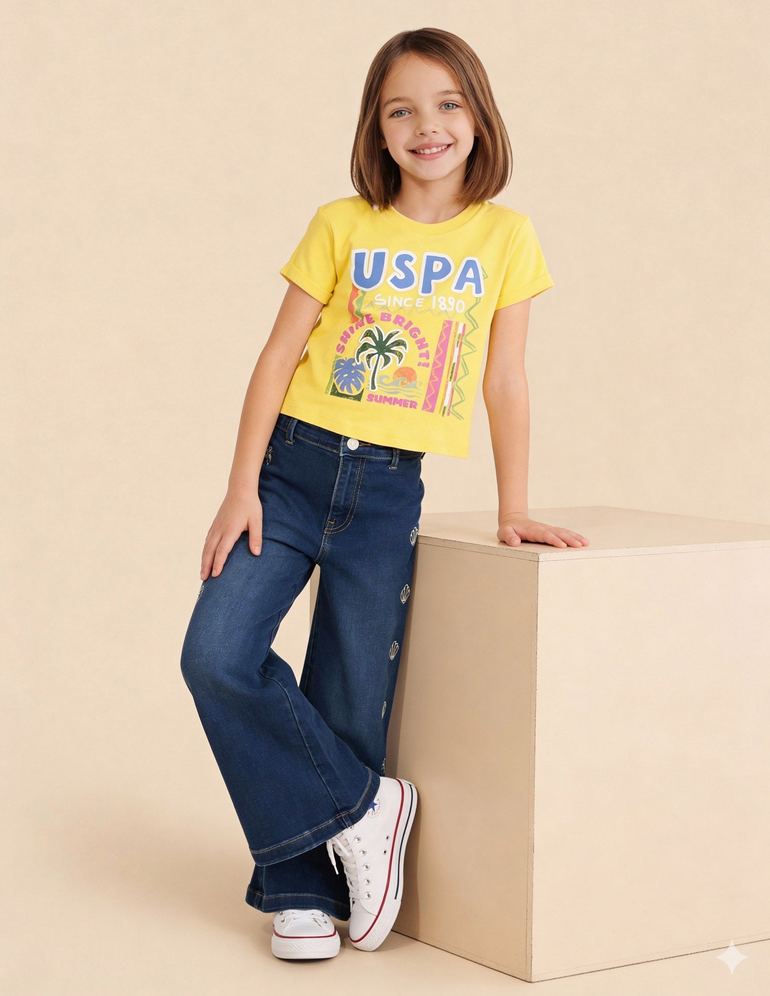 Girls Embroidered Stone Washed Jeans Marine - U.S. Polo Assn. India | Large