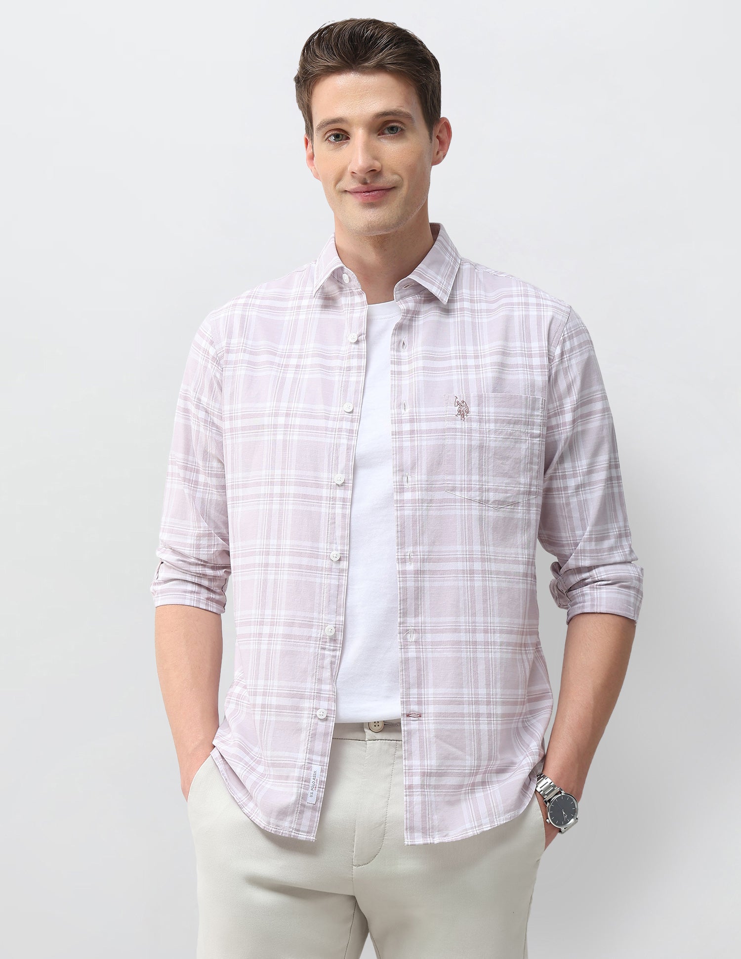 Windowpane Checked Regular Fit Shirt Pink - U.S. Polo Assn. India | Large