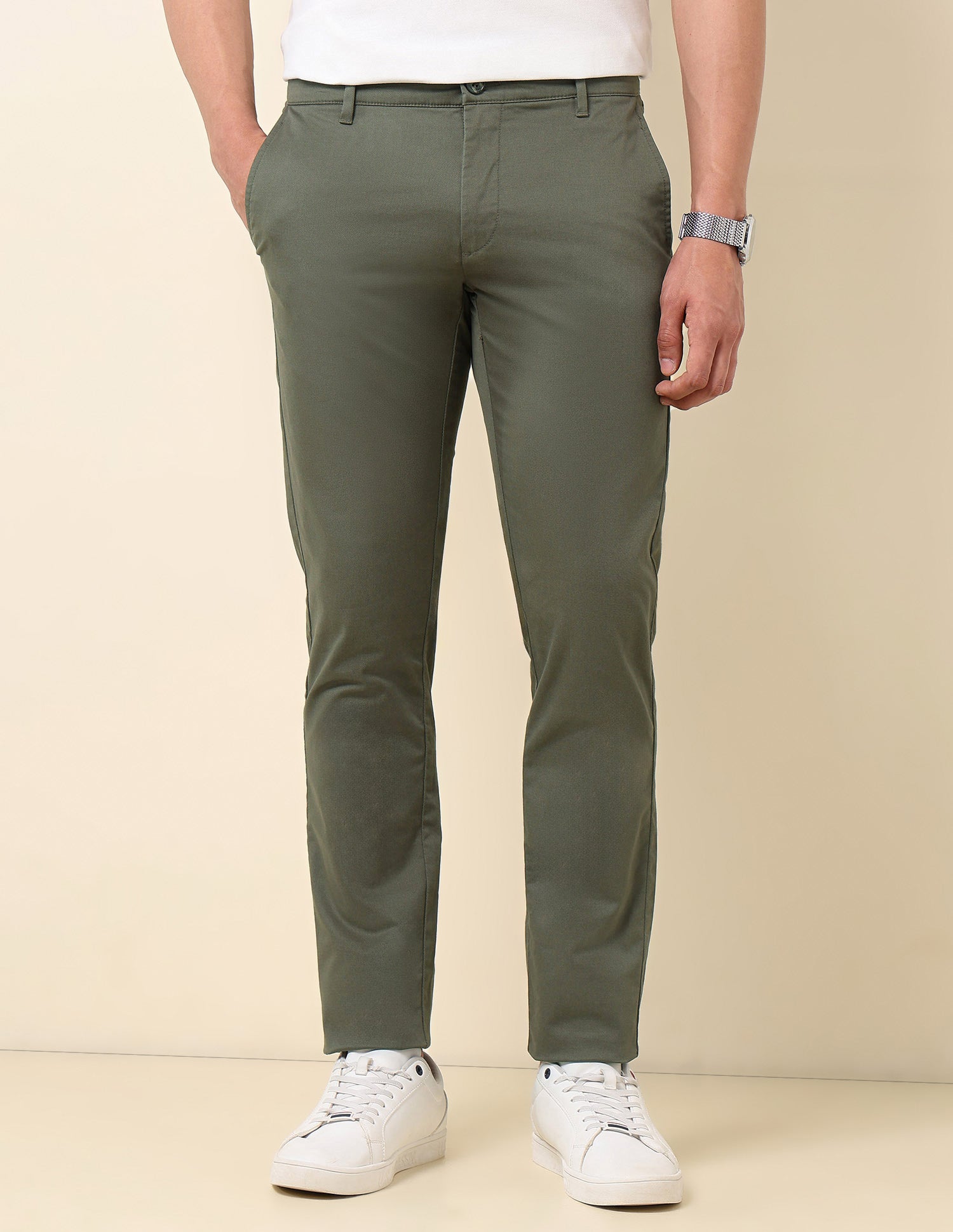 Austin Slim Fit Textured Trousers Olive - U.S. Polo Assn. India | Large
