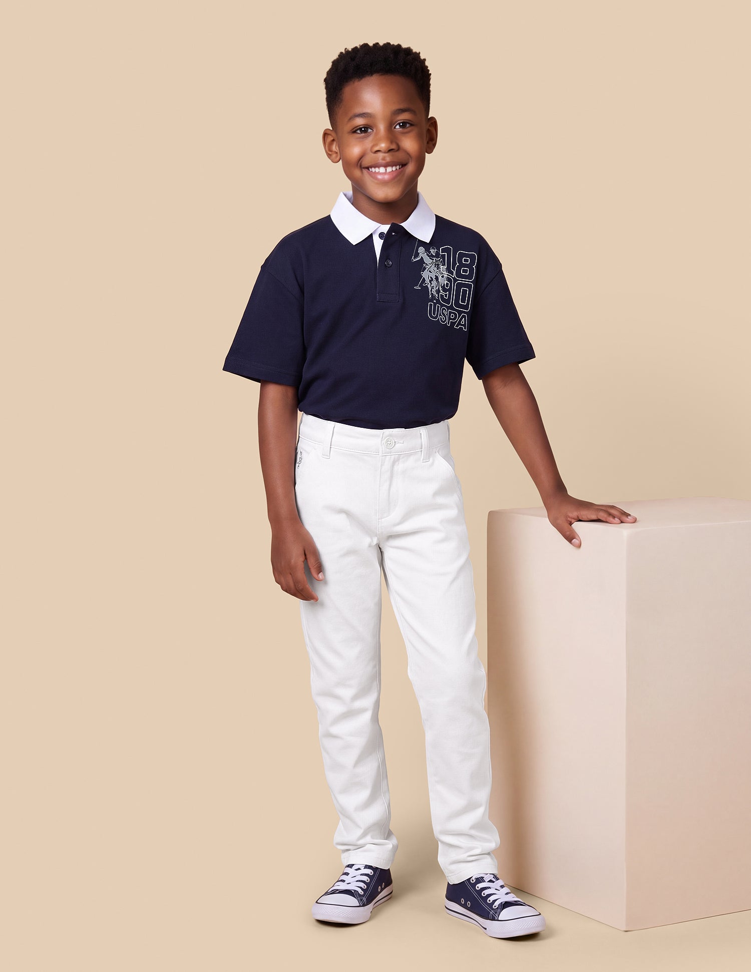 Solid Slim Fit Trousers White - U.S. Polo Assn. India | Large