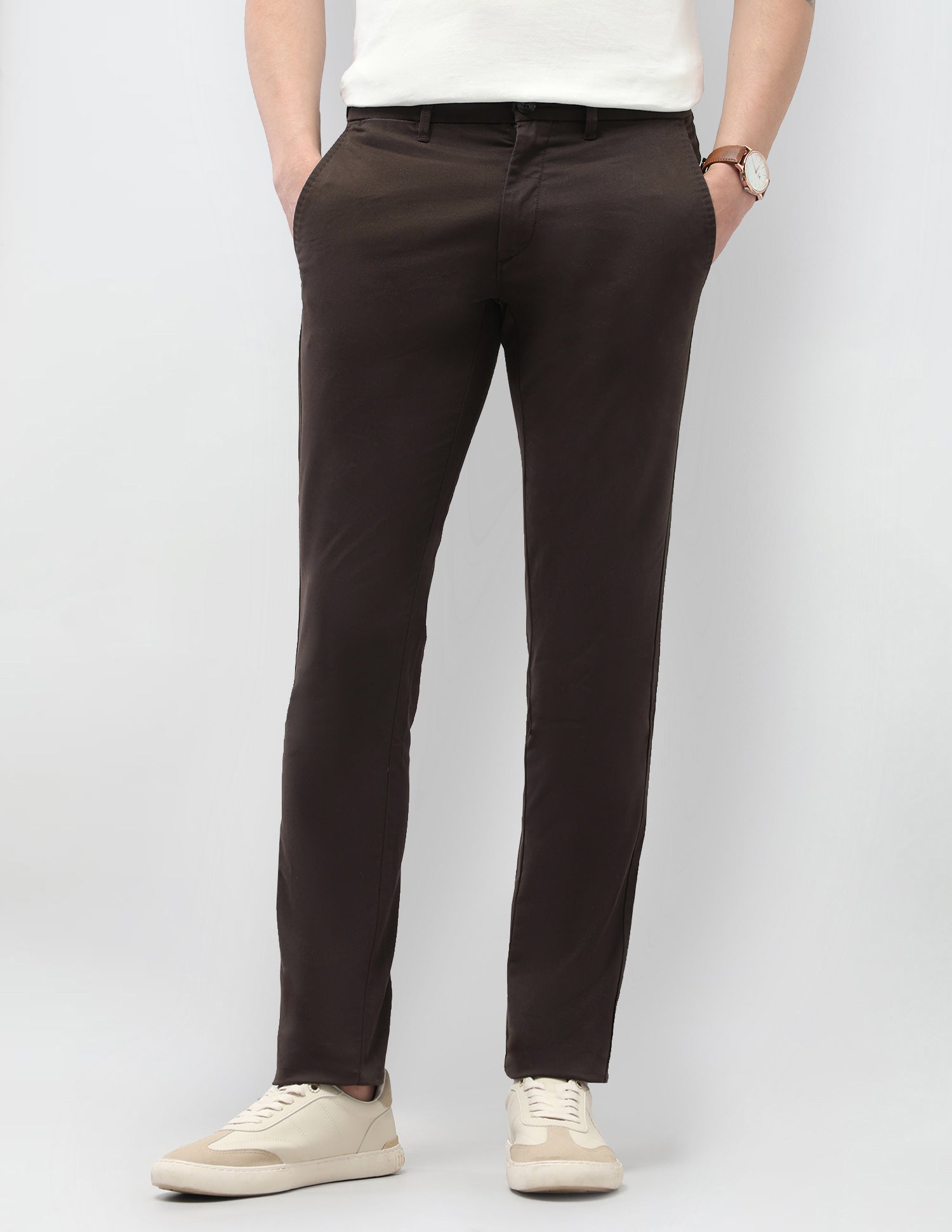 Austin Slim Fit Satin Trousers Dark Brown - U.S. Polo Assn. India | Large