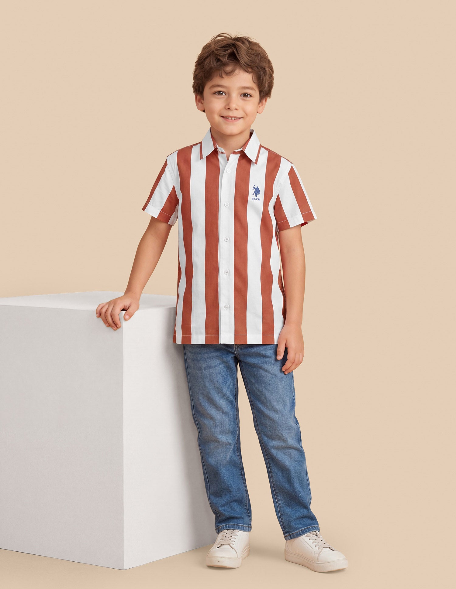Vertical Striped Regular Fit Shirt Rust - U.S. Polo Assn. India | Large