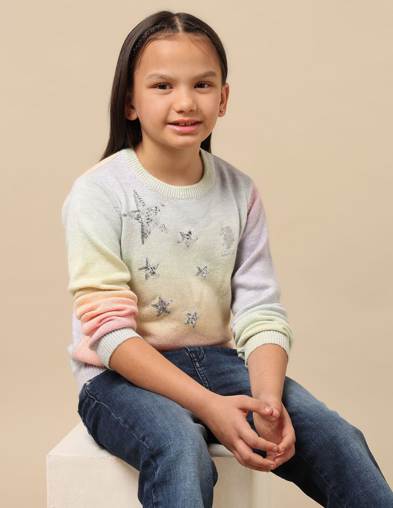 GirlsCrew Neck Embellished Sweater