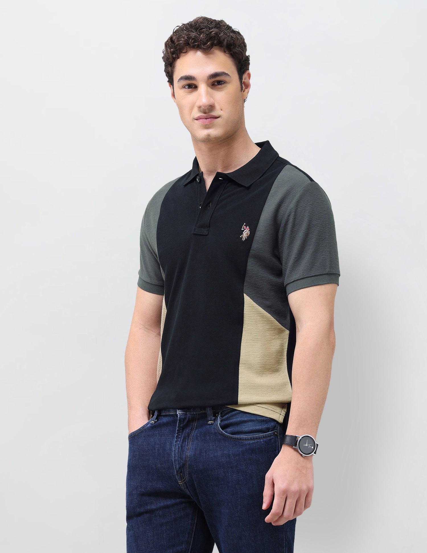 Horizontal Striped Slim Fit Polo Shirt Black - U.S. Polo Assn. India | Large