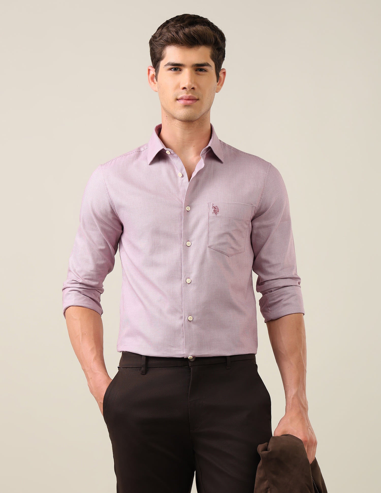 Textured Tailored Fit Shirt Pink - U.S. Polo Assn. India | Large