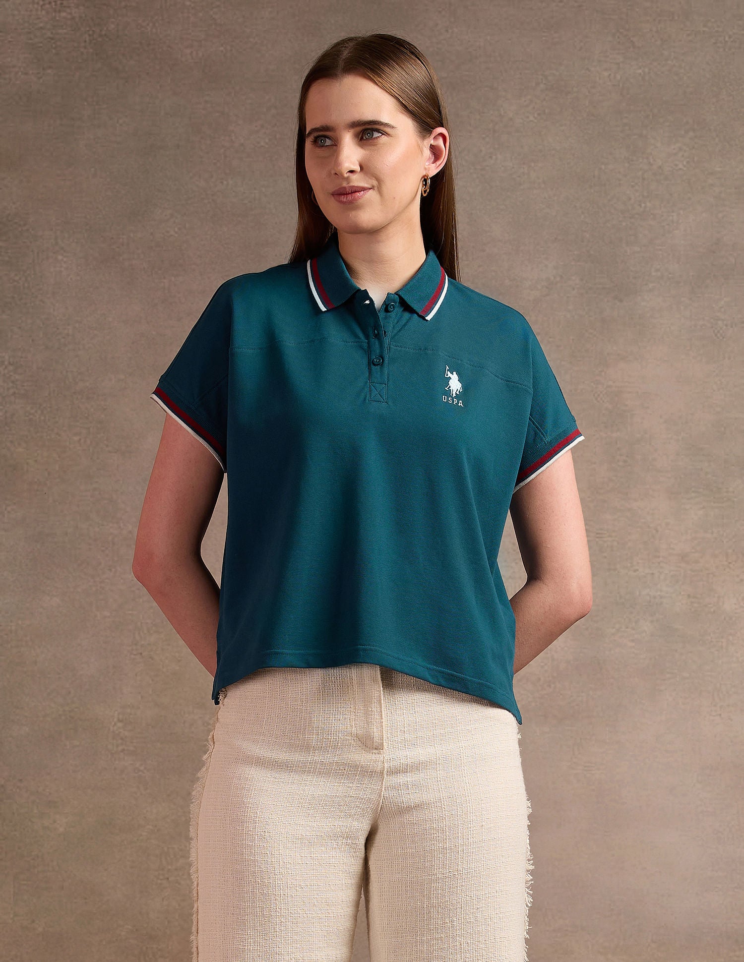 Tipped Collar Boxy Fit Polo Shirt