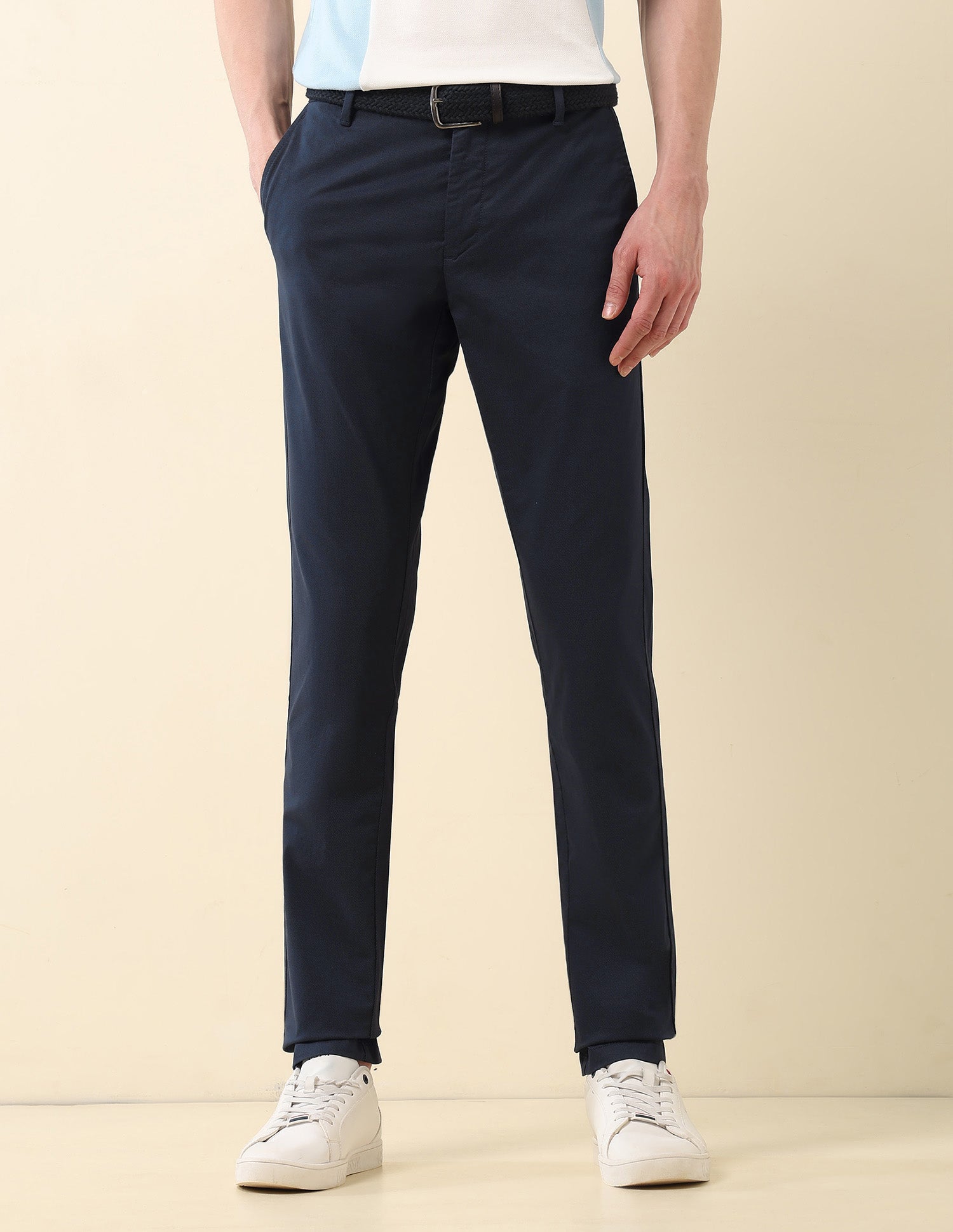 Textured Austin Slim Fit Trousers Navy - U.S. Polo Assn. India | Large