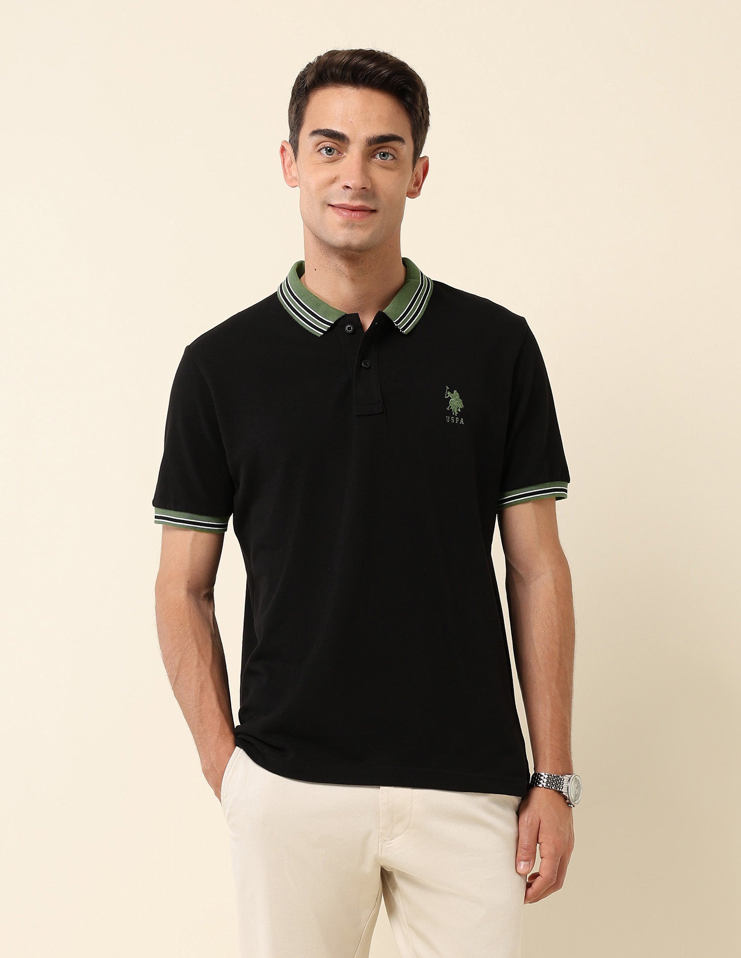 Pure Cotton Slim Fit Polo Shirt Black - U.S. Polo Assn. India | Large