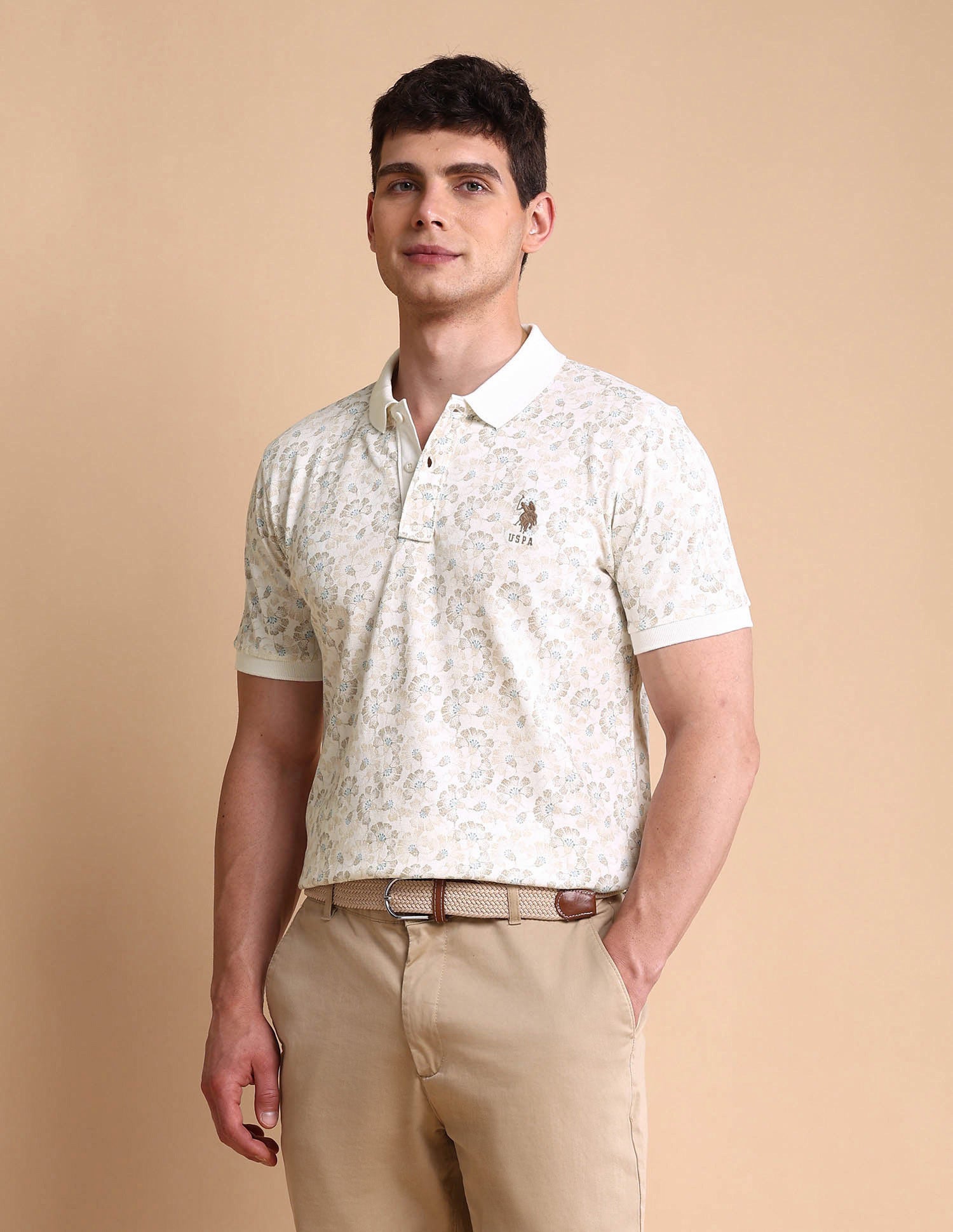 Floral Printed Slim Fit Polo Shirt Off White - U.S. POLO ASSN. | Large