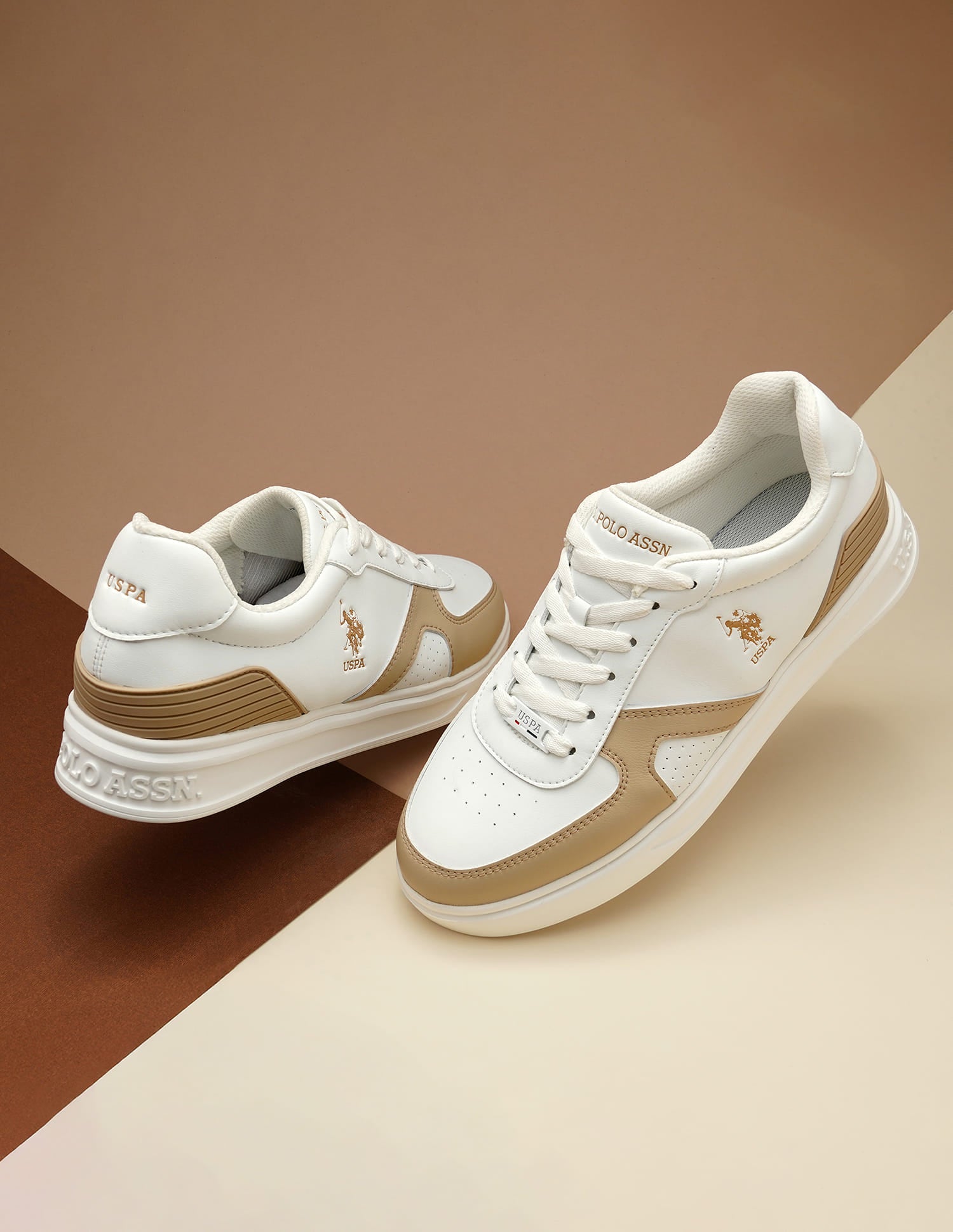 Men Nebo Colourblocked Sneakers Beige - U.S. Polo Assn. India | Large