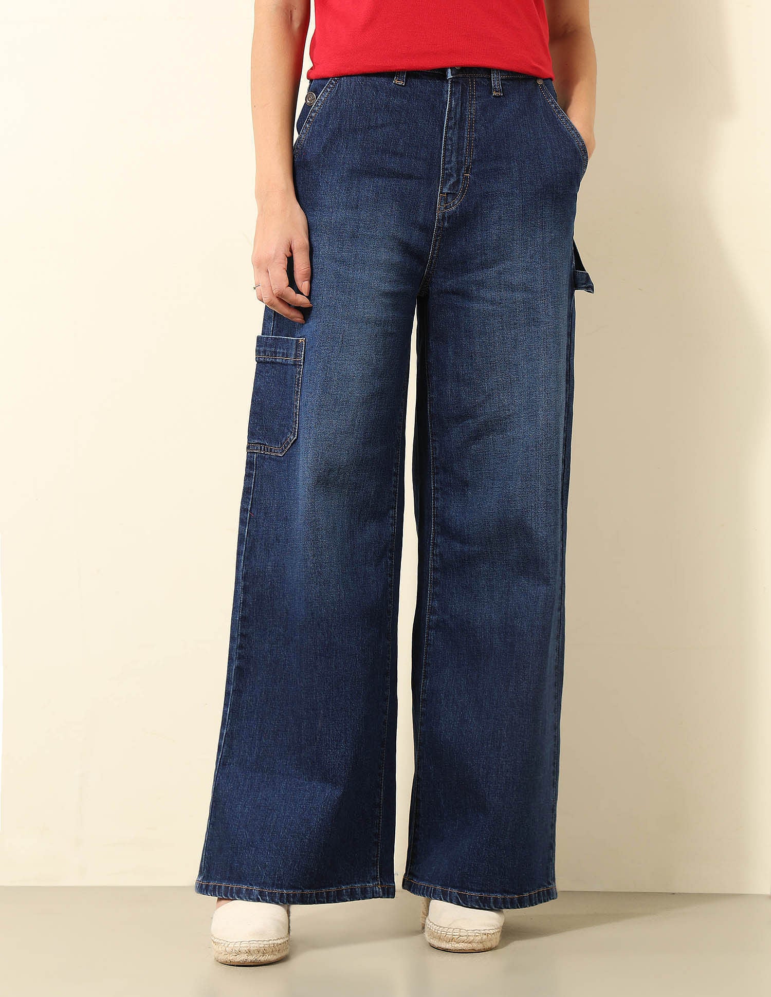 High Rise Ultra Wide Leg Fit Jeans Dark Blue - U.S. POLO ASSN. | Large