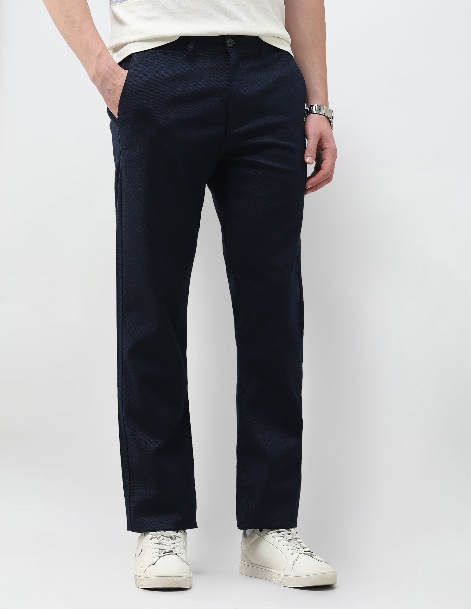 Riley Straight Fit Satin Trousers Navy - U.S. Polo Assn. India | Large