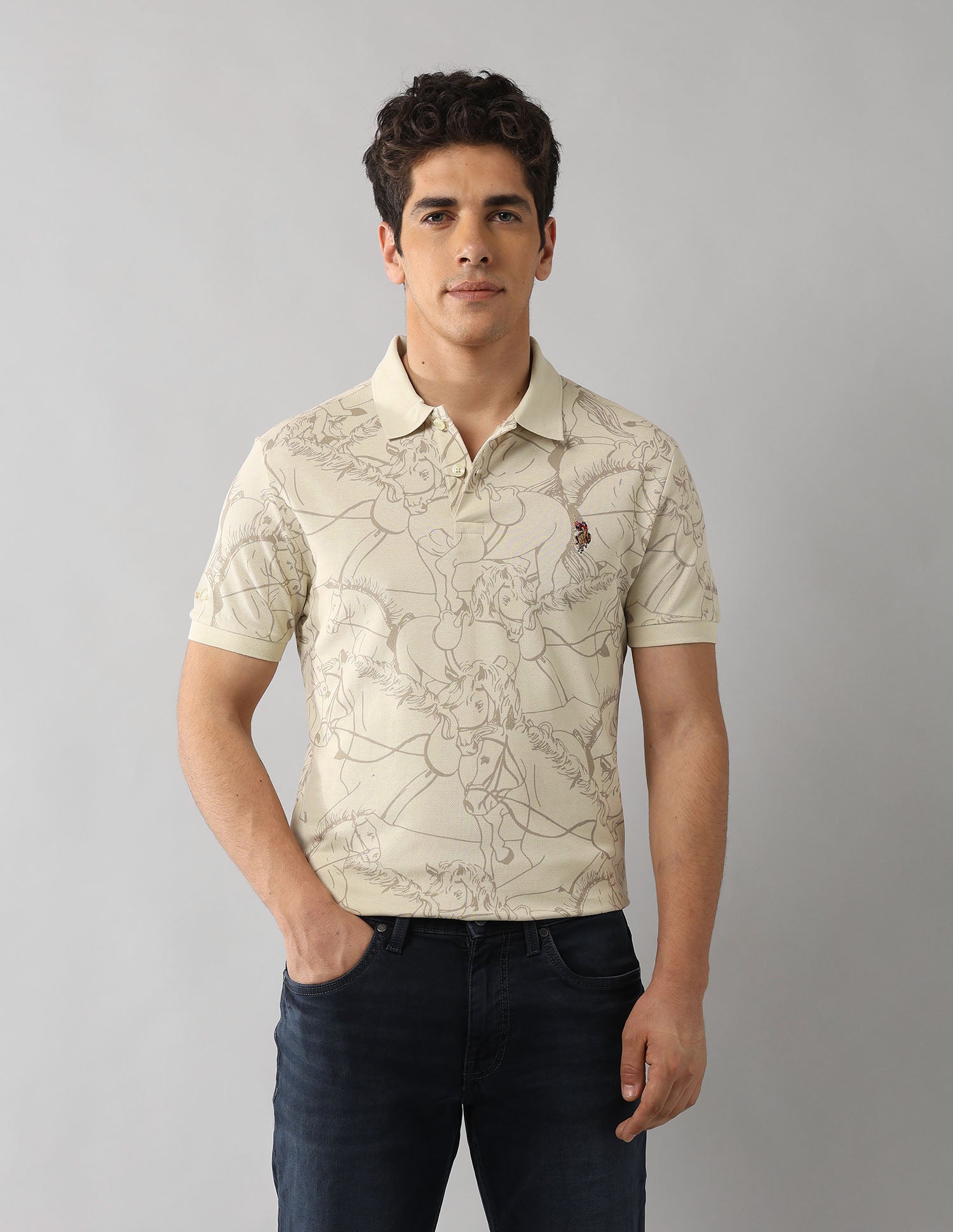 Muscle Fit Work And Wander Polo Shirt Beige - U.S. Polo Assn. India | Large