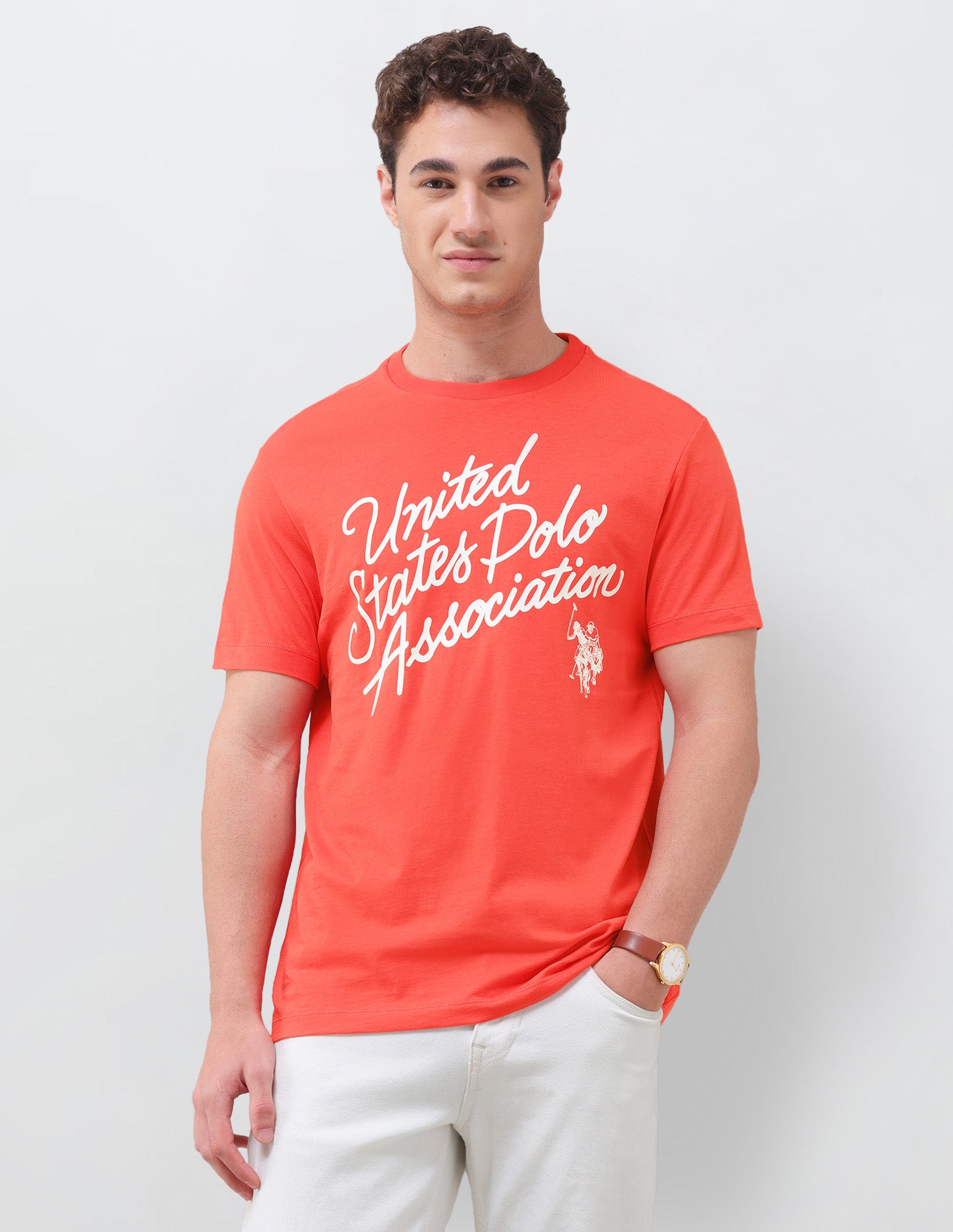 Typographic Brand Printed Regular Fit T-Shirt Red - U.S. Polo Assn. India | Large