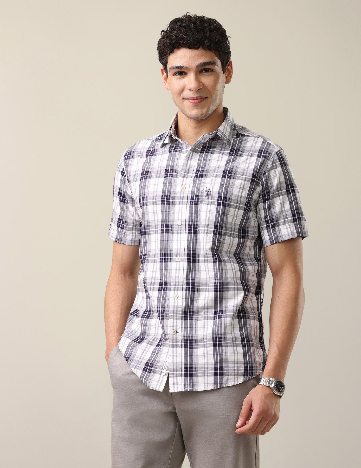 Plaid Checked Tailored Fit Shirt Purple - U.S. Polo Assn. India | Large
