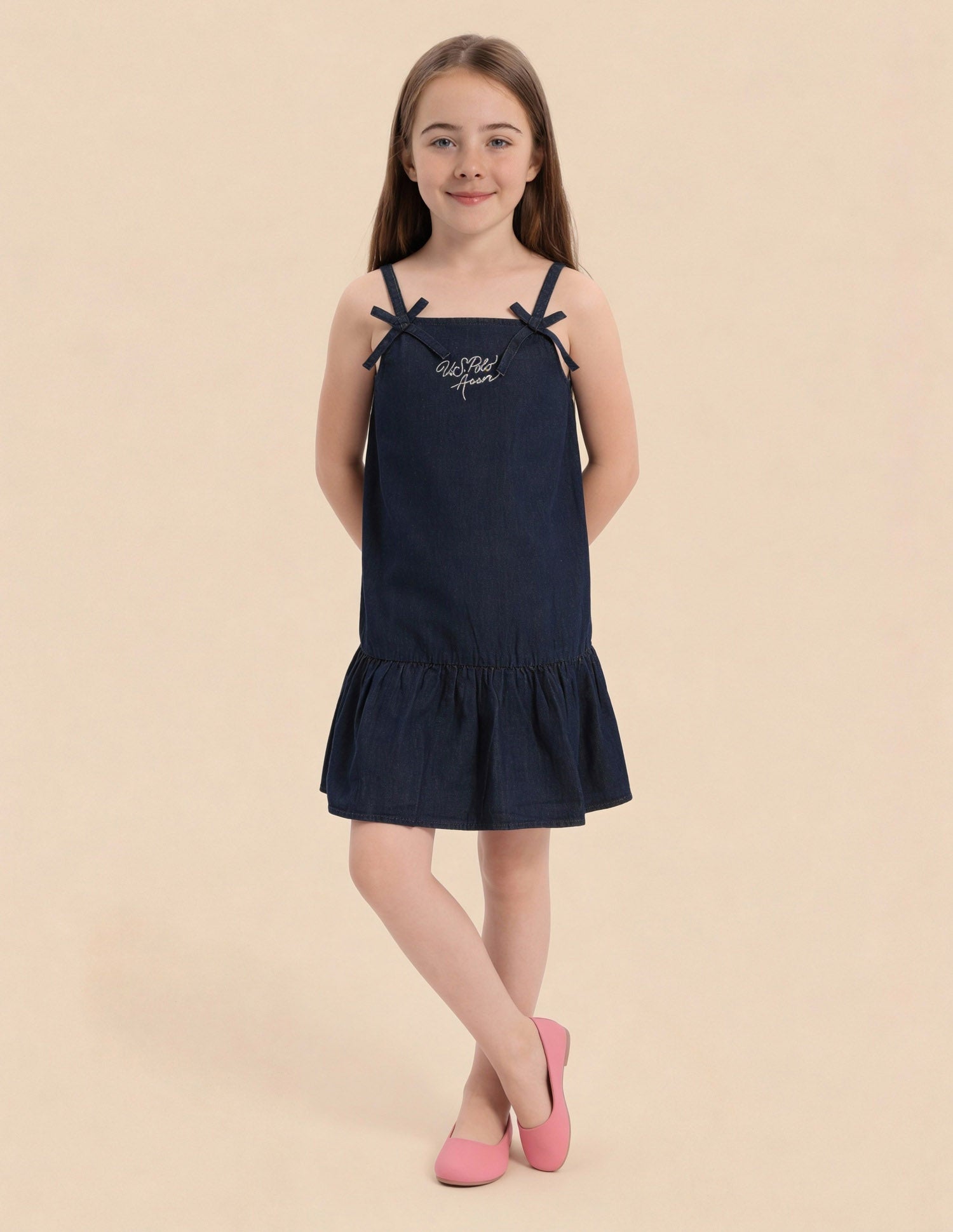 Girls A-Line Denim Strappy Dress