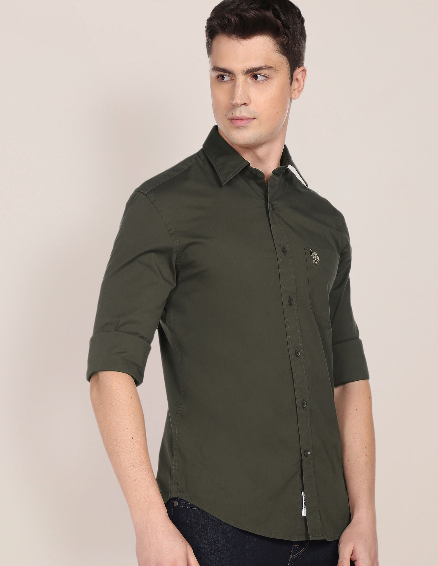 Men Dark Olive Slim Fit Solid Casual Shirt – U.S. Polo Assn. India
