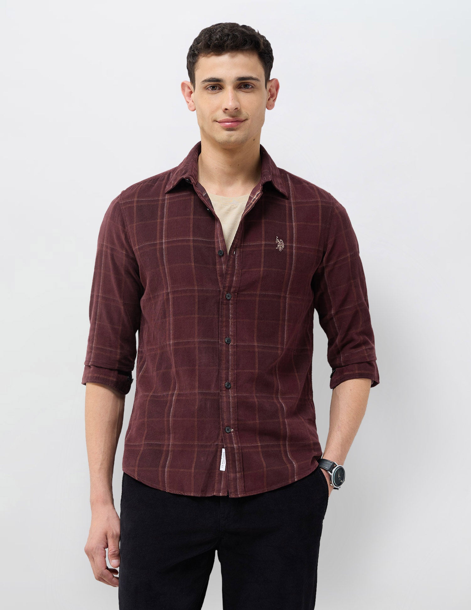 Corduroy Grid Tattersall Checked Shirt Choco - U.S. POLO ASSN. | Large