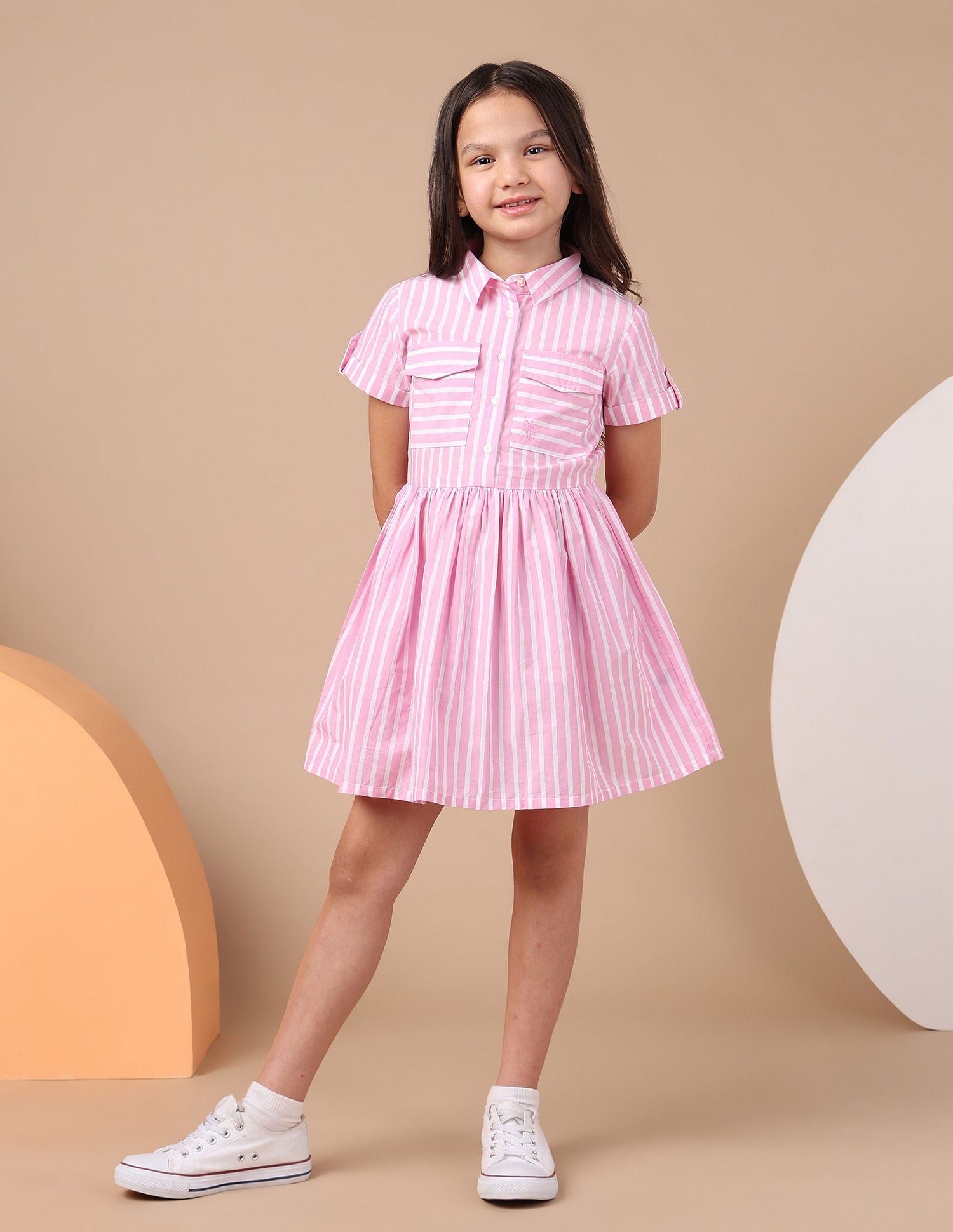 Girls Vertical Striped Shirt Dress