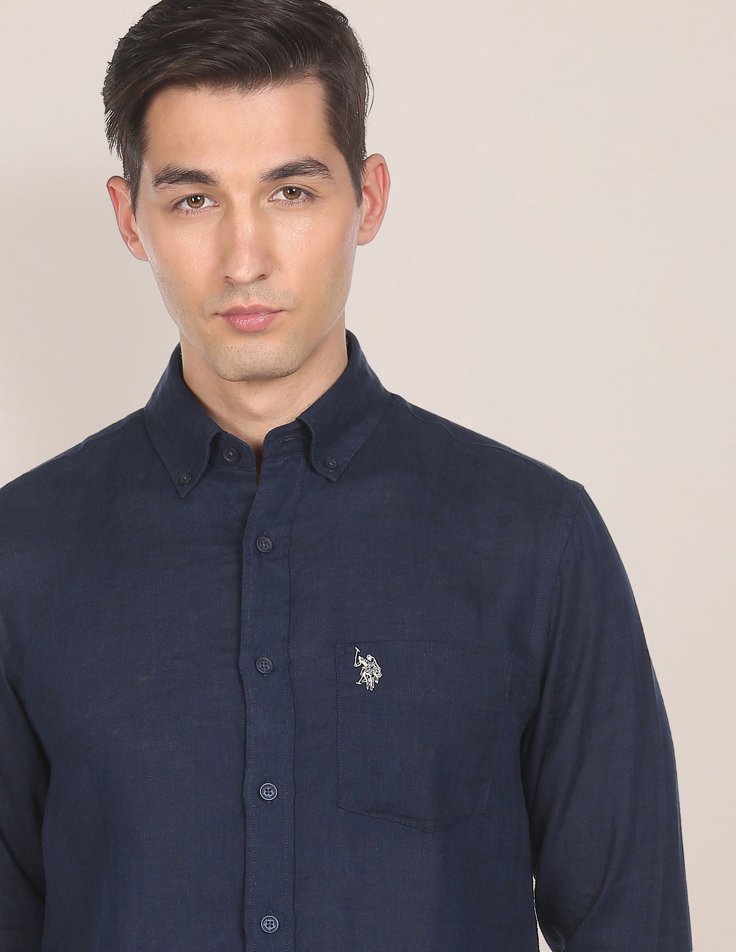 Solid Linen Casual Shirt Navy - U.S. Polo Assn. India | Large