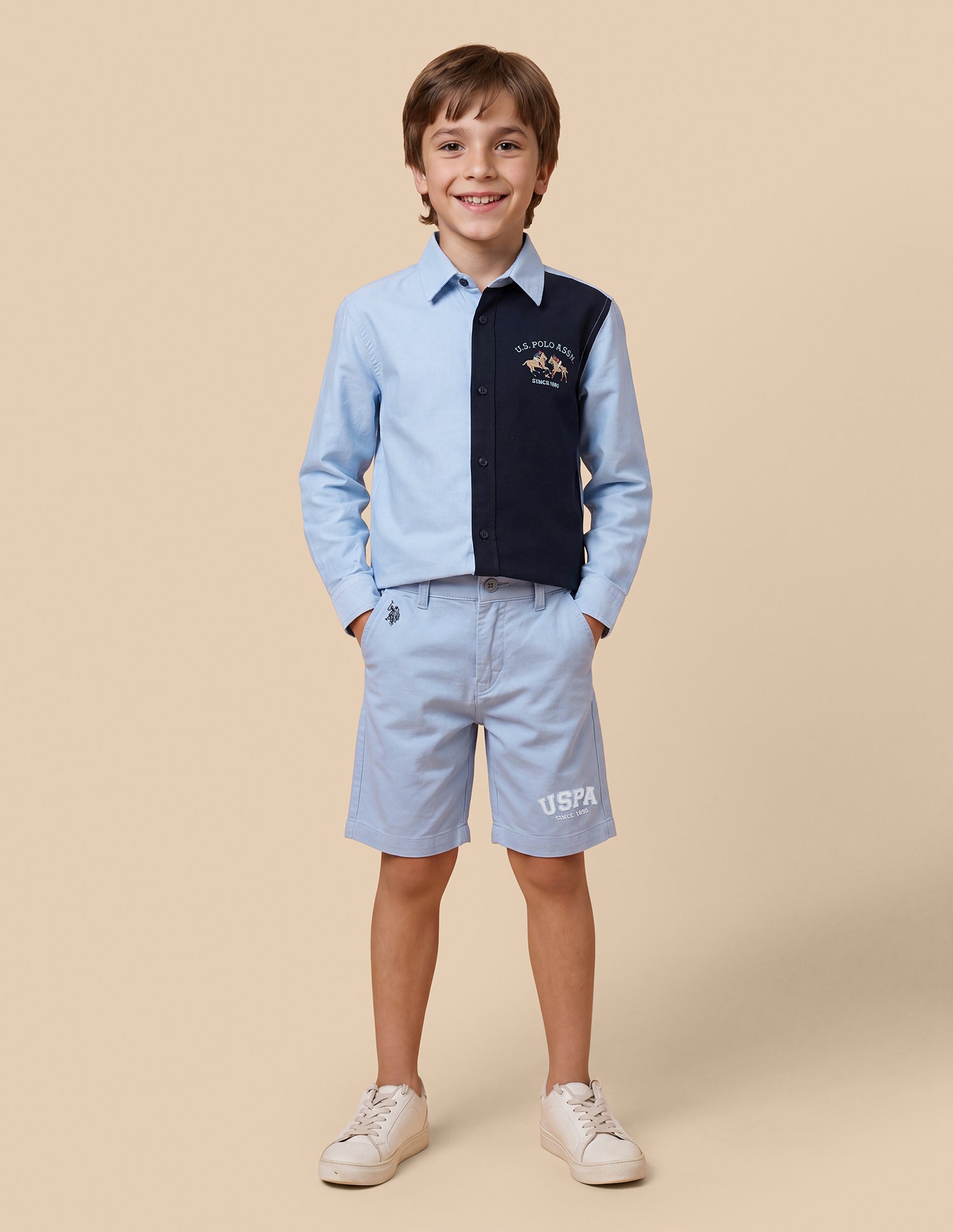 Solid Relaxed Fit Shorts Light Blue - U.S. Polo Assn. India | Large