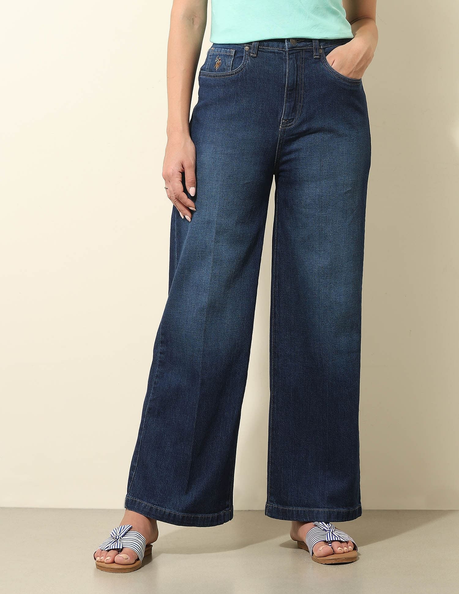 High Rise Wide Leg Jeans Dark Blue - U.S. Polo Assn. India | Large