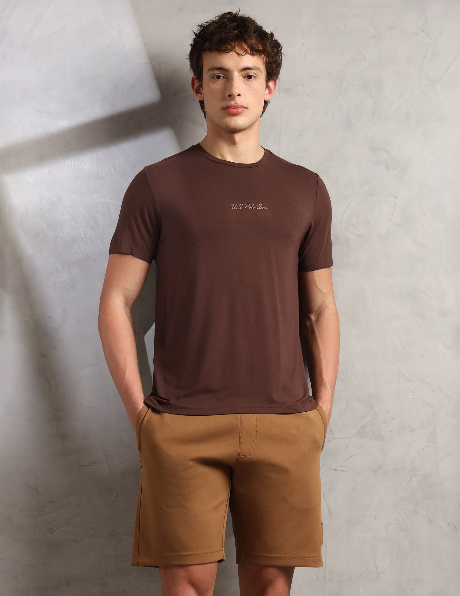 Round Neck Comfort Fit PE007-PL Lounge T-Shirt - Pack Of 1 Shaved Chocolate - U.S. Polo Assn. India | Large