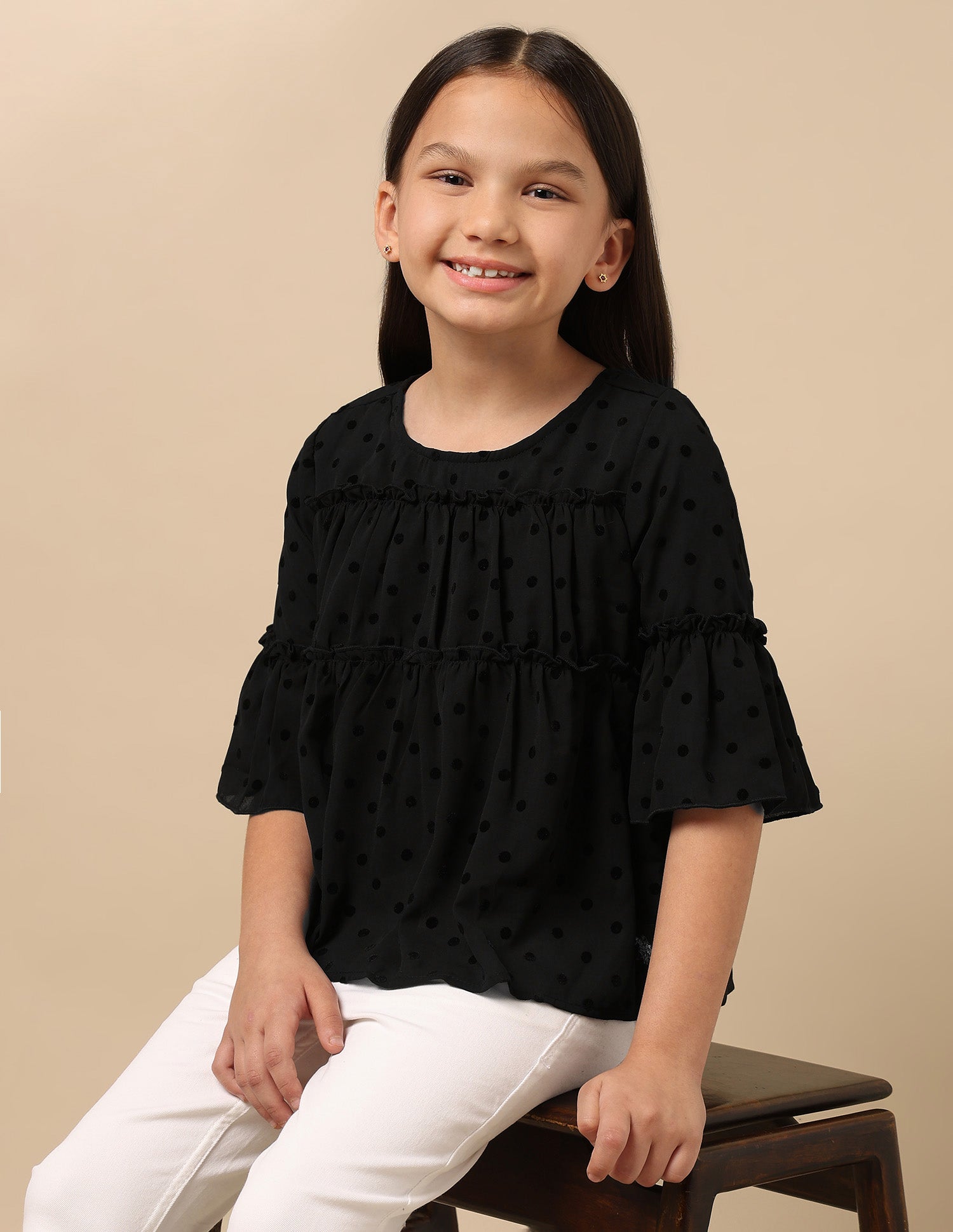 Polka Dot Tiered Top Black - U.S. POLO ASSN. | Large