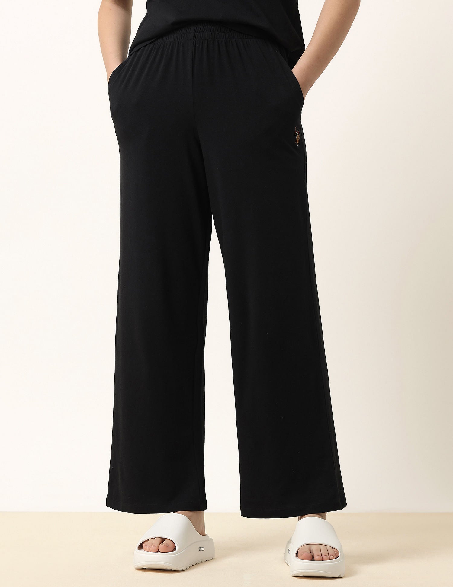 High-Rise Wide Leg Lounge Pants Black - U.S. POLO ASSN. | Large
