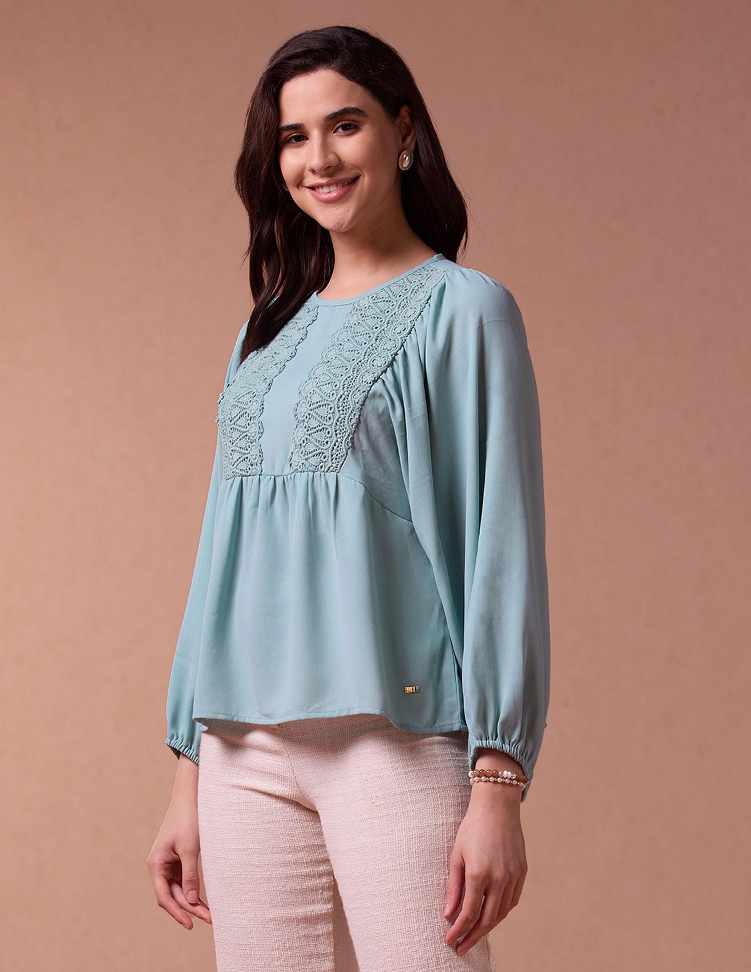 Loose Fit Lace Yoke Top