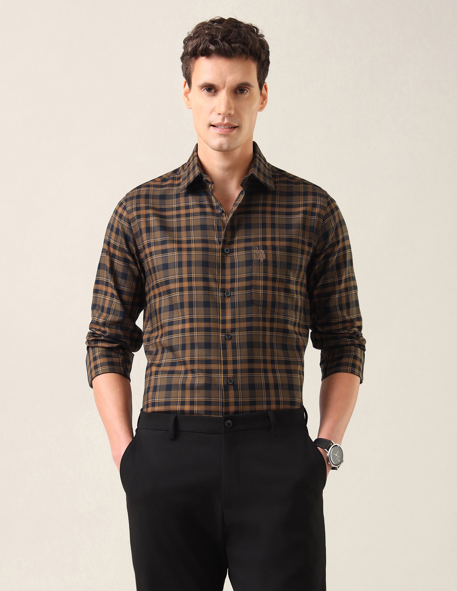 Plaid Checked Twill Shirt Mustard - U.S. Polo Assn. India | Large