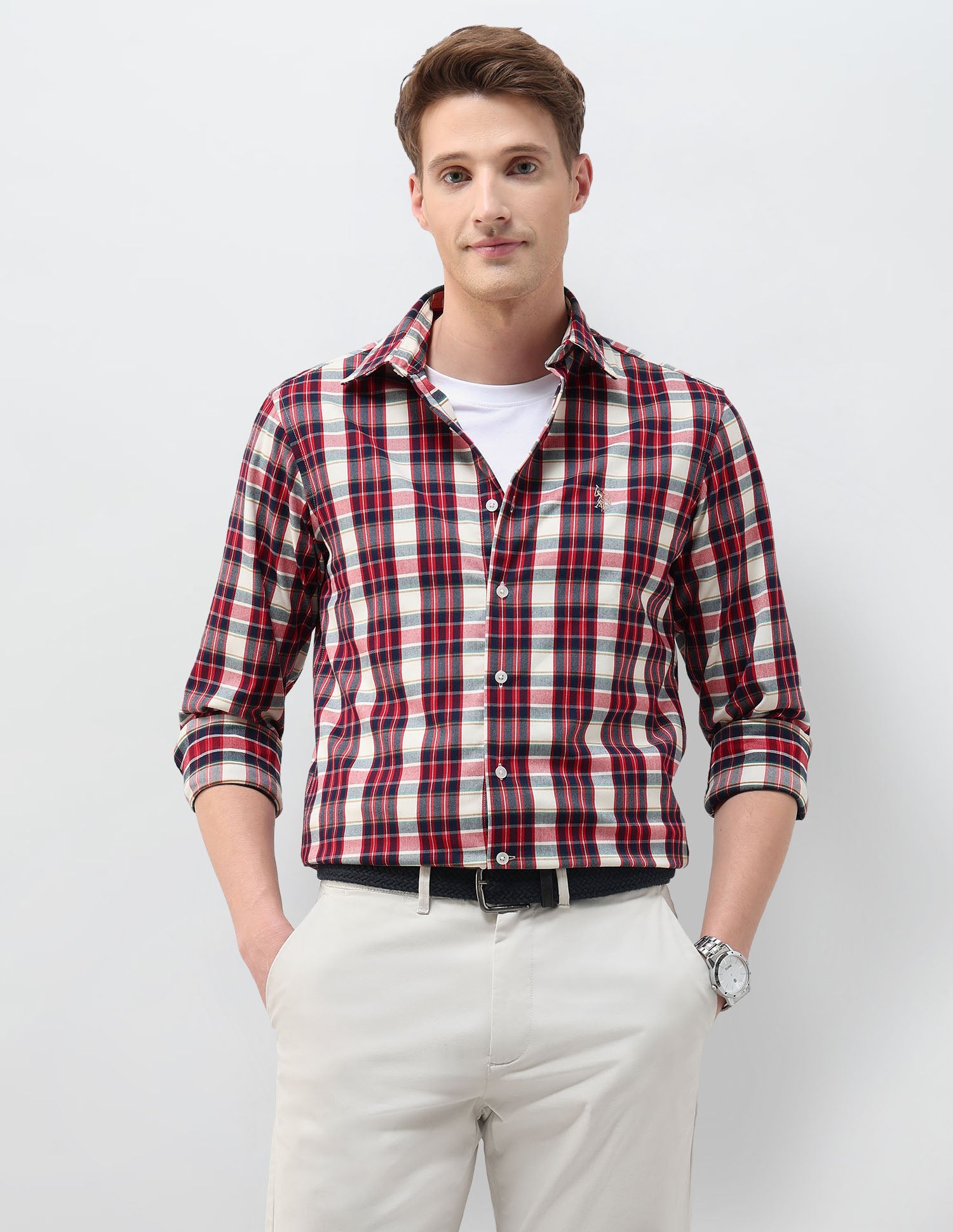 Plaid Checked Tailored Fit Shirt Red - U.S. Polo Assn. India | Large