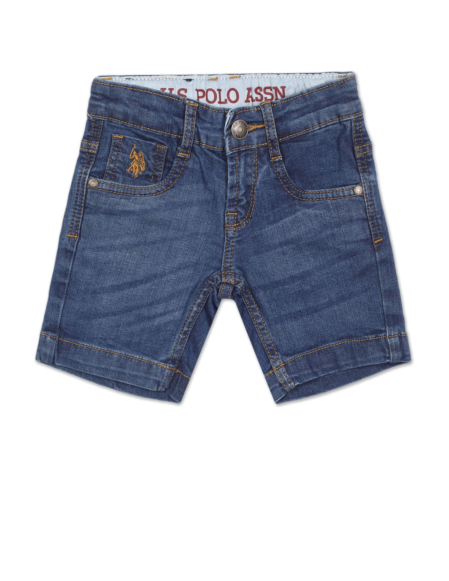 Boys Blue Mid Rise Washed Denim Shorts Blue - U.S. Polo Assn. India | Large